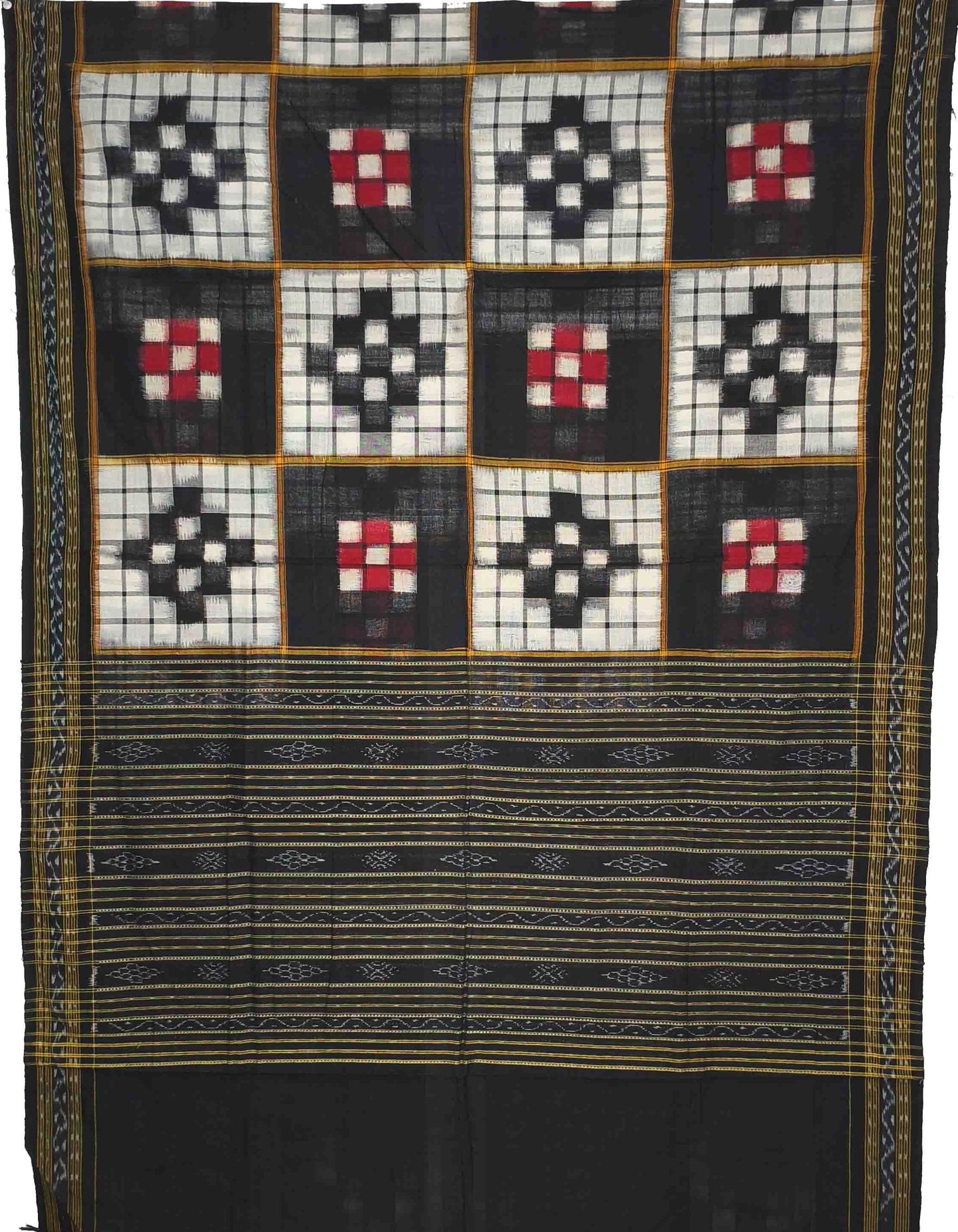 Red, Black & White Sambalpuri Pasapalli Chunri