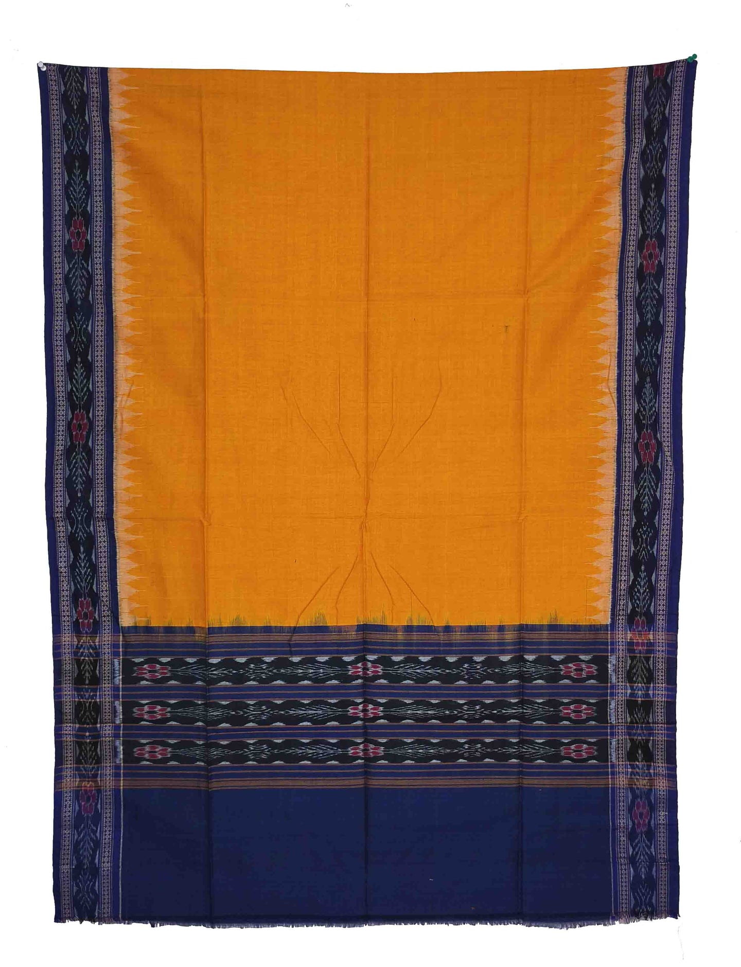 Golden Yellow & Blue Sambalpuri Tani Chunri
