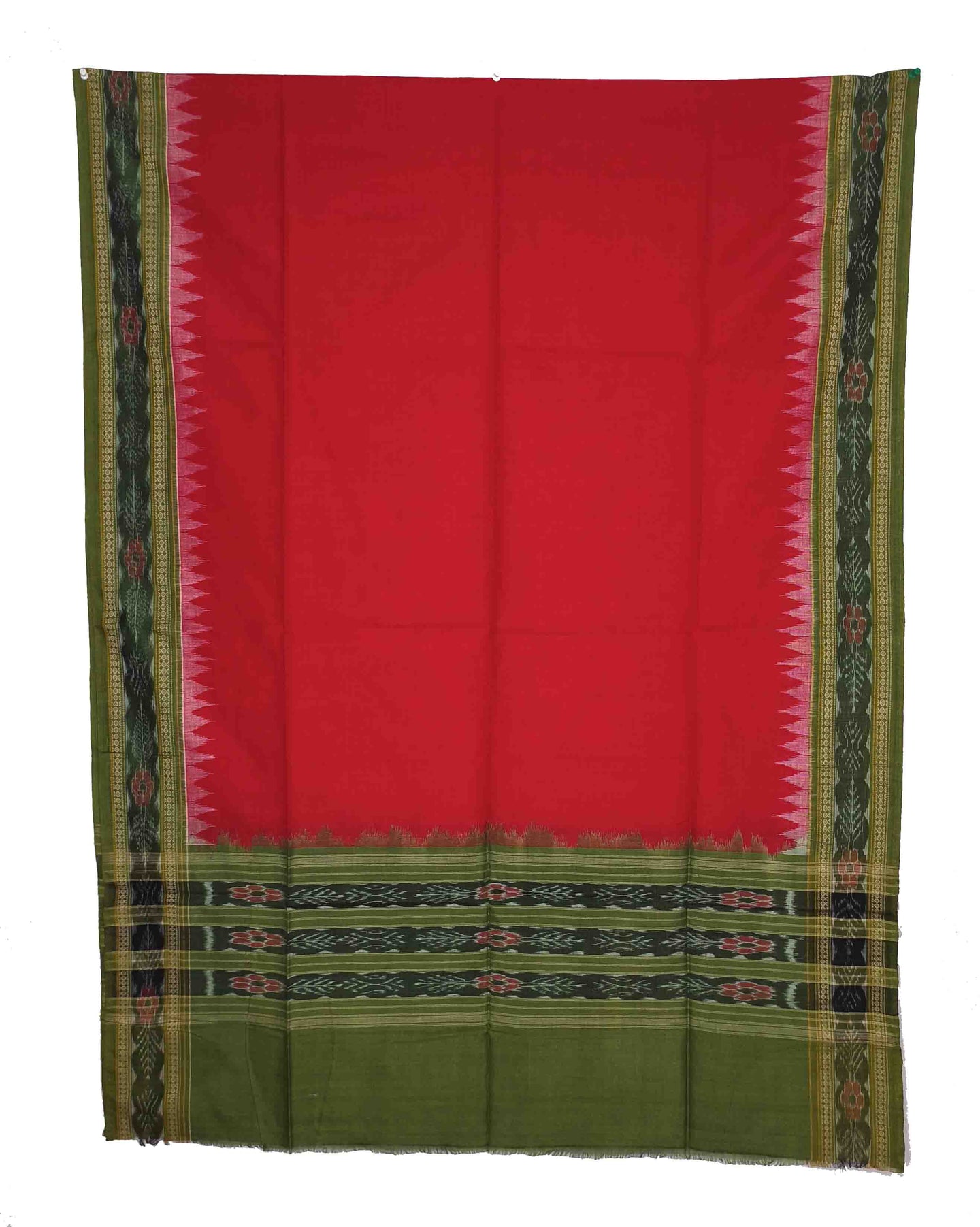 Red & Olive Green Sambalpuri Tani Chunri
