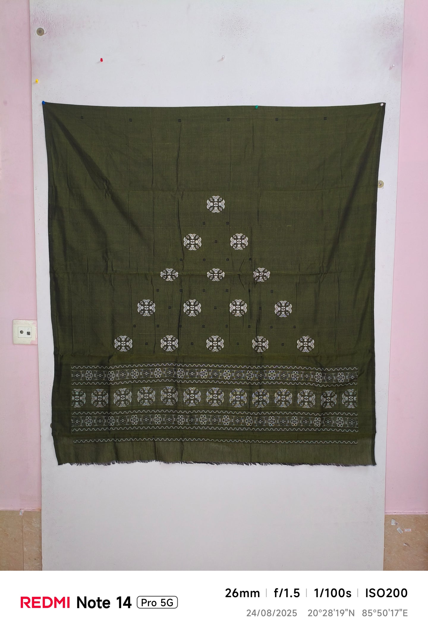 Dark Olive Green Top With White Pant & Chunri Bomkai Dress Set