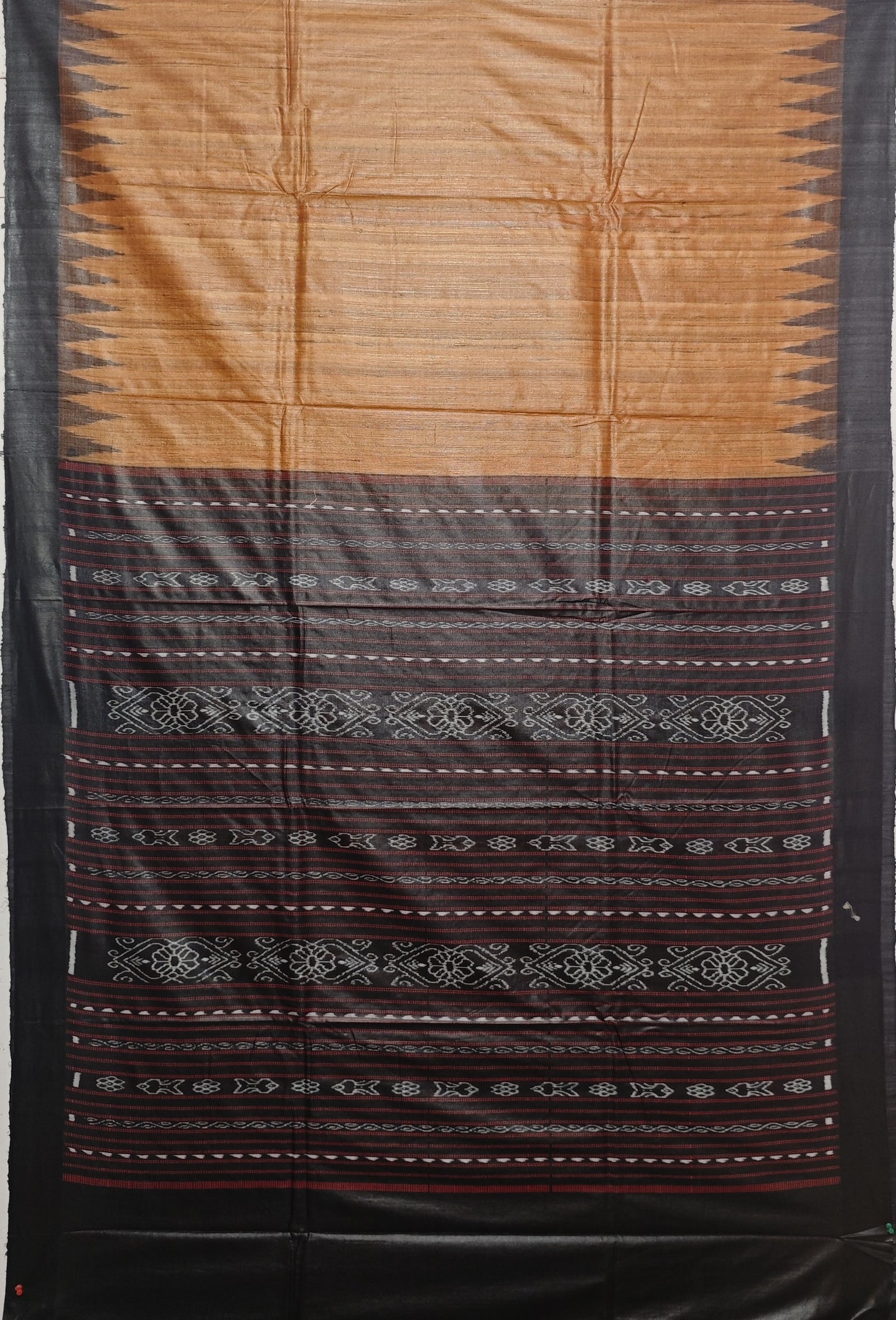 Golden Brown Temple Border Tussar Silk Kotpad Saree | Odisha Handloom GI Tagged | Devnika