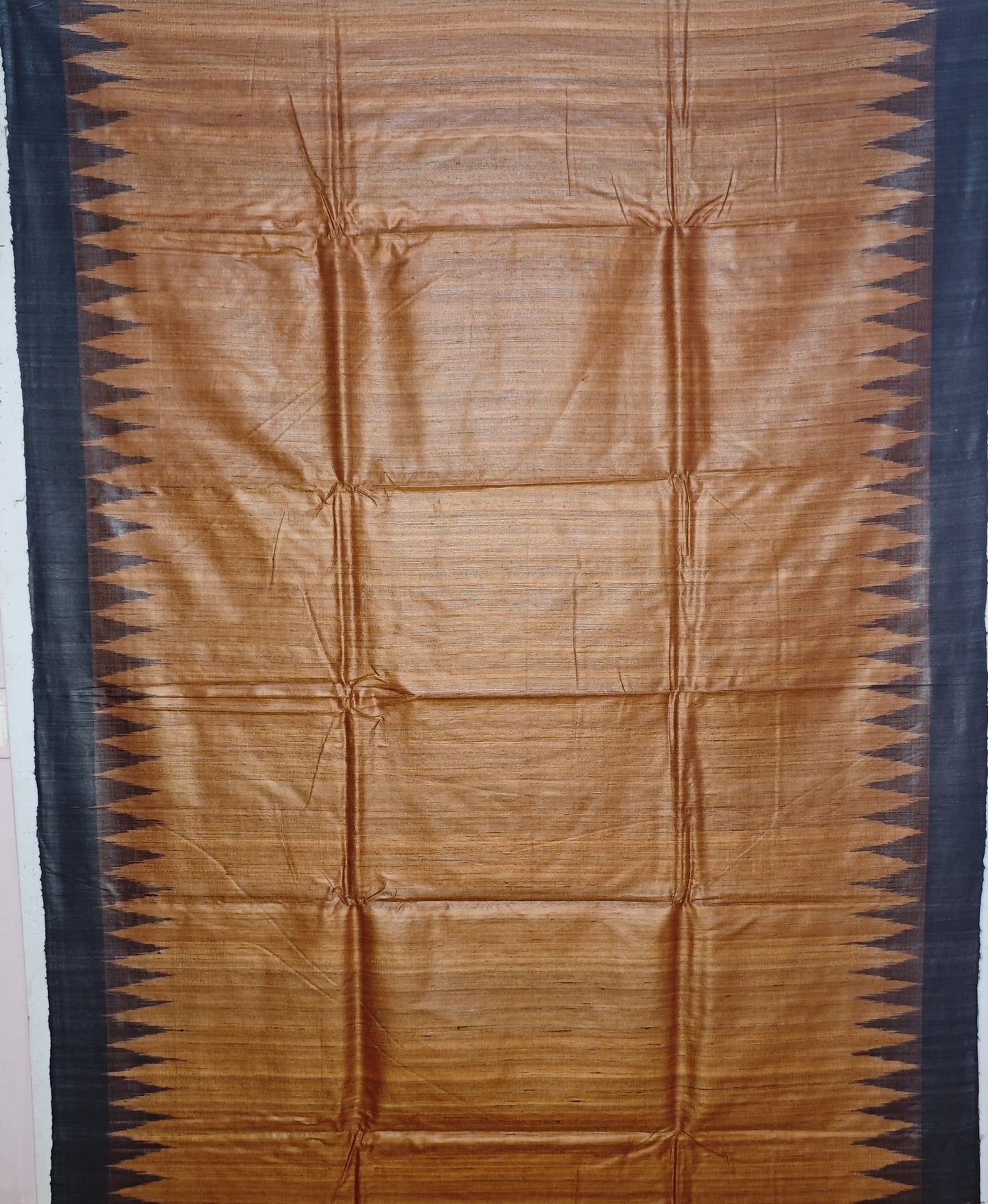 Golden Brown Temple Border Tussar Silk Kotpad Saree | Odisha Handloom GI Tagged | Devnika