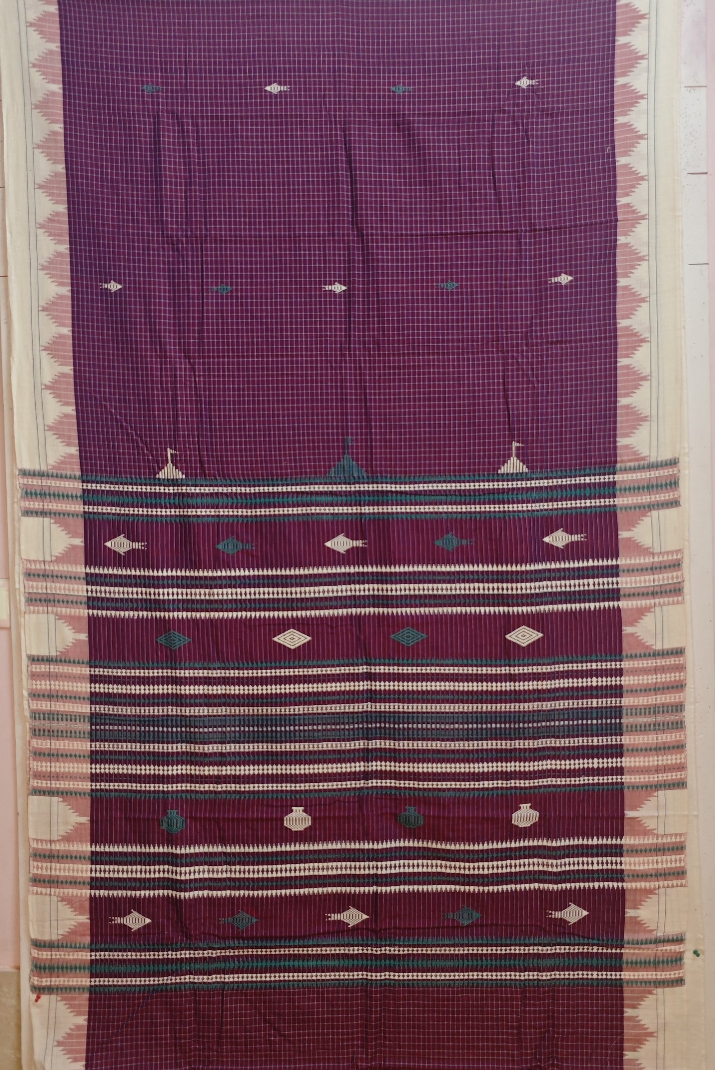 Purple Temple Border Kotpad Cotton Saree | Odisha Handloom GI Tagged | Devnika