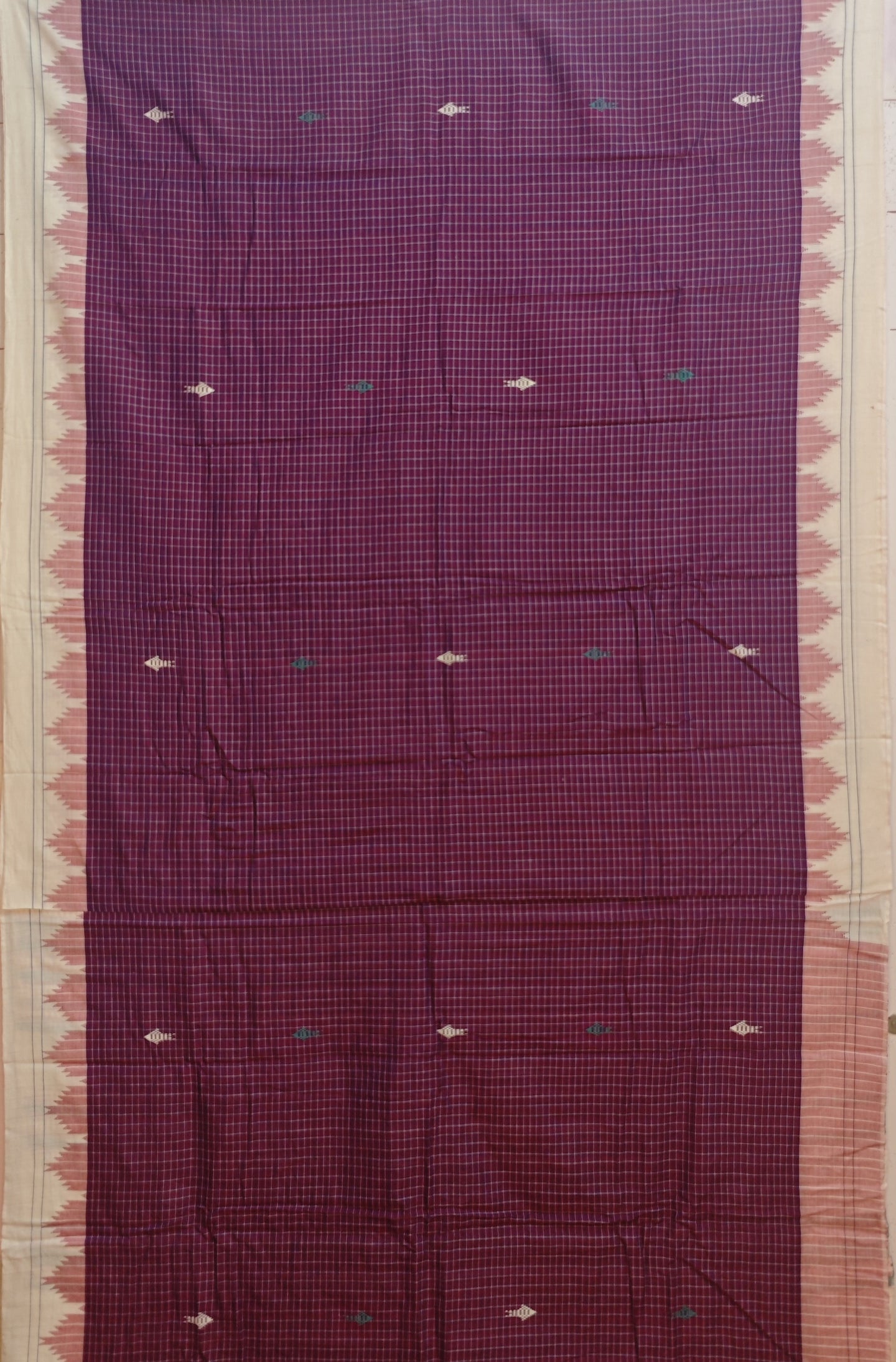 Purple Temple Border Kotpad Cotton Saree | Odisha Handloom GI Tagged | Devnika
