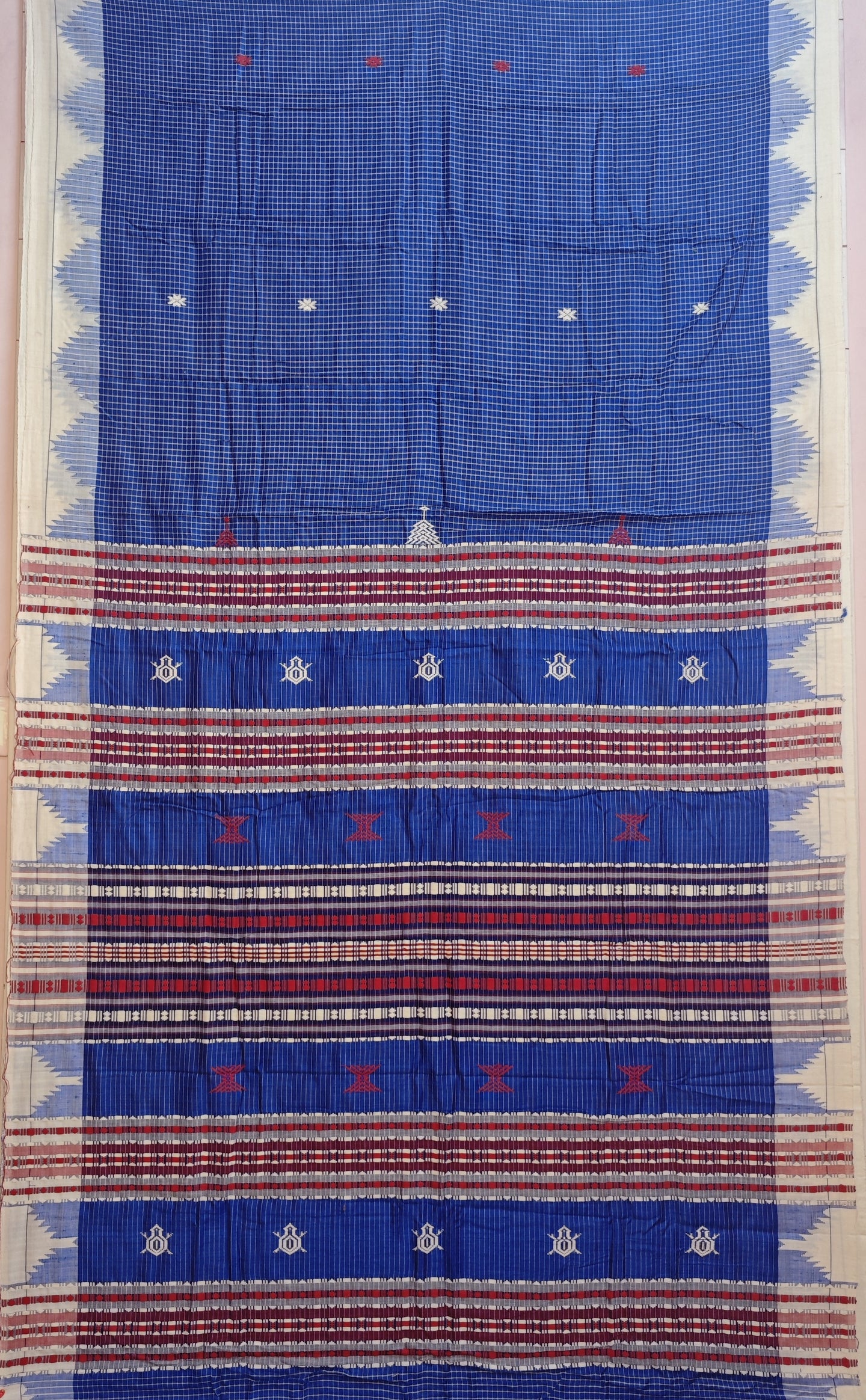 Blue Temple Border Kotpad Cotton Saree  | Odisha Handloom GI Tagged | Devnika