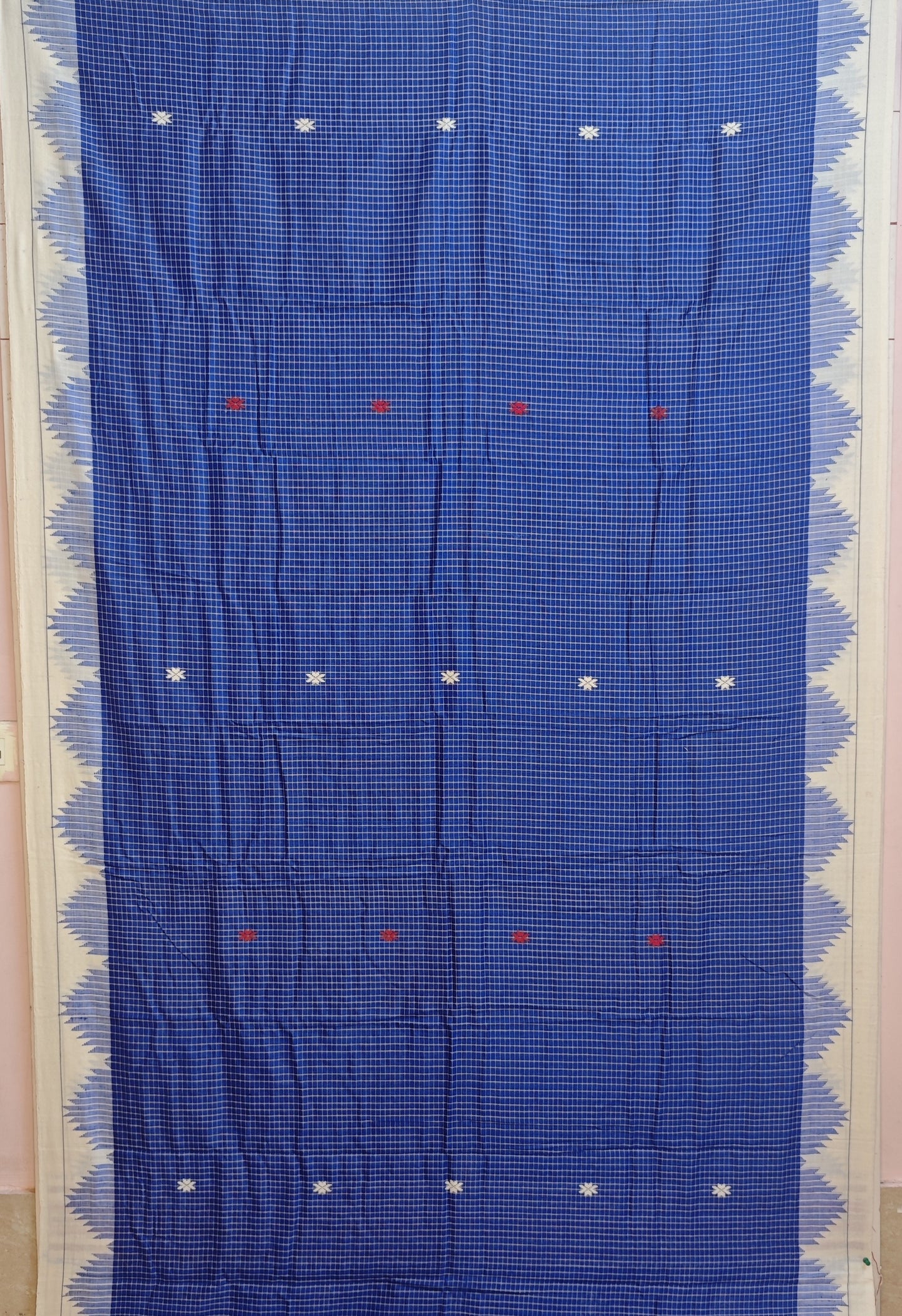 Blue Temple Border Kotpad Cotton Saree  | Odisha Handloom GI Tagged | Devnika