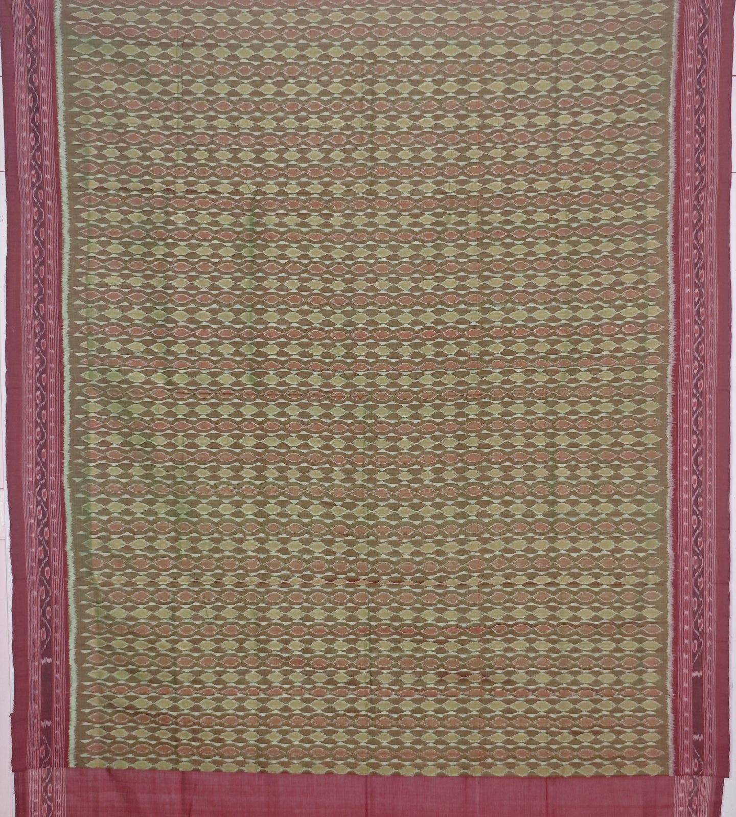 Reddish Green Traditional Body Bandha Saree | Odisha Handloom GI Tagged | Devnika