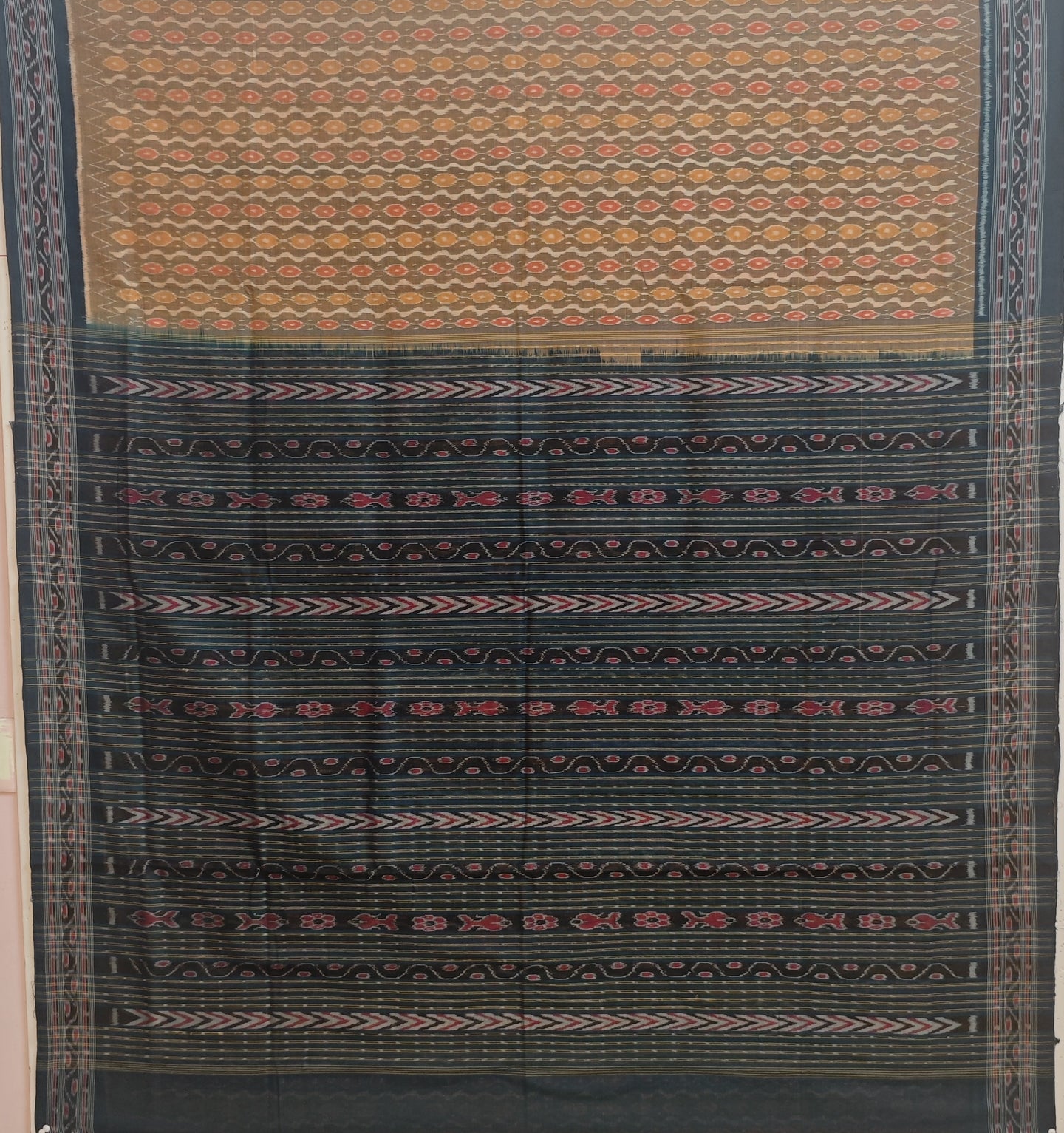 Golden Brown Traditional Body Bandha Saree | Odisha Handloom GI Tagged | Devnika