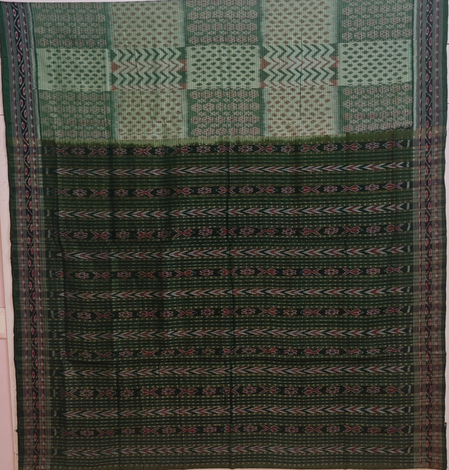 Light Green Traditional Body Bandha Saree | Odisha Handloom GI Tagged | Devnika
