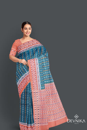 Teal Green Khajuri Pati Bandha Saree