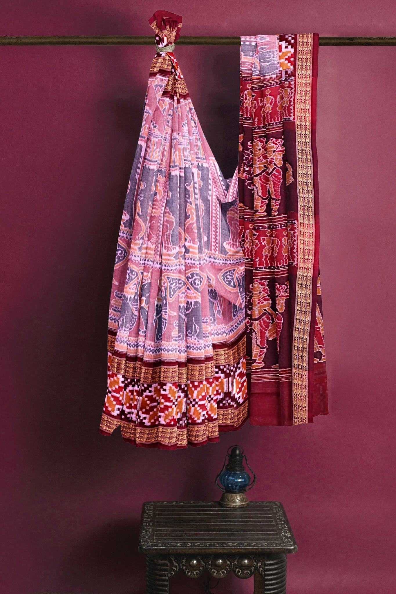 Light Red Traditional Konark Bandha Saree