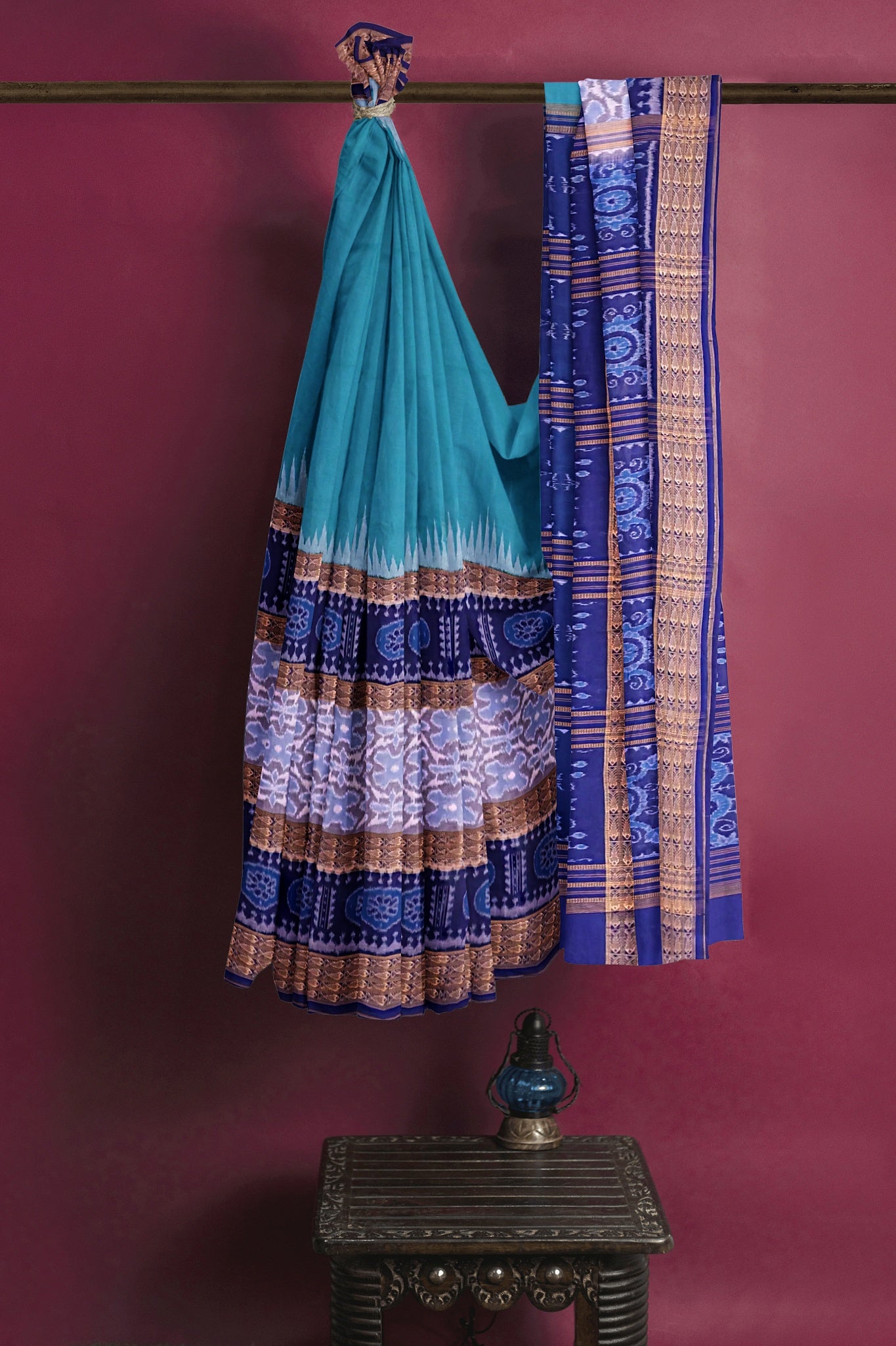 Sea Green Big Border Bandha Saree