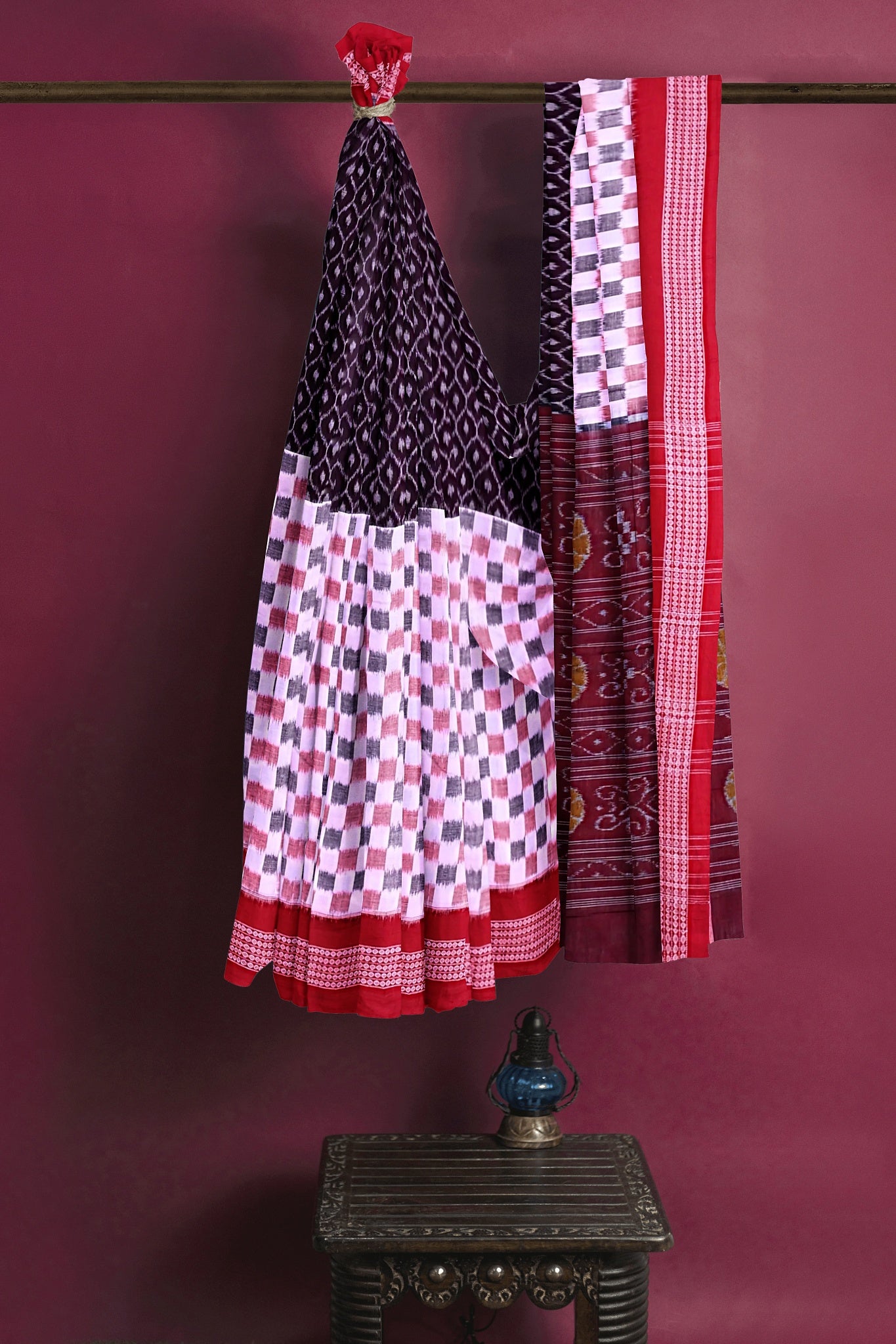 Dark Coffee Half Half Bandha Saree(With Out Blouse)