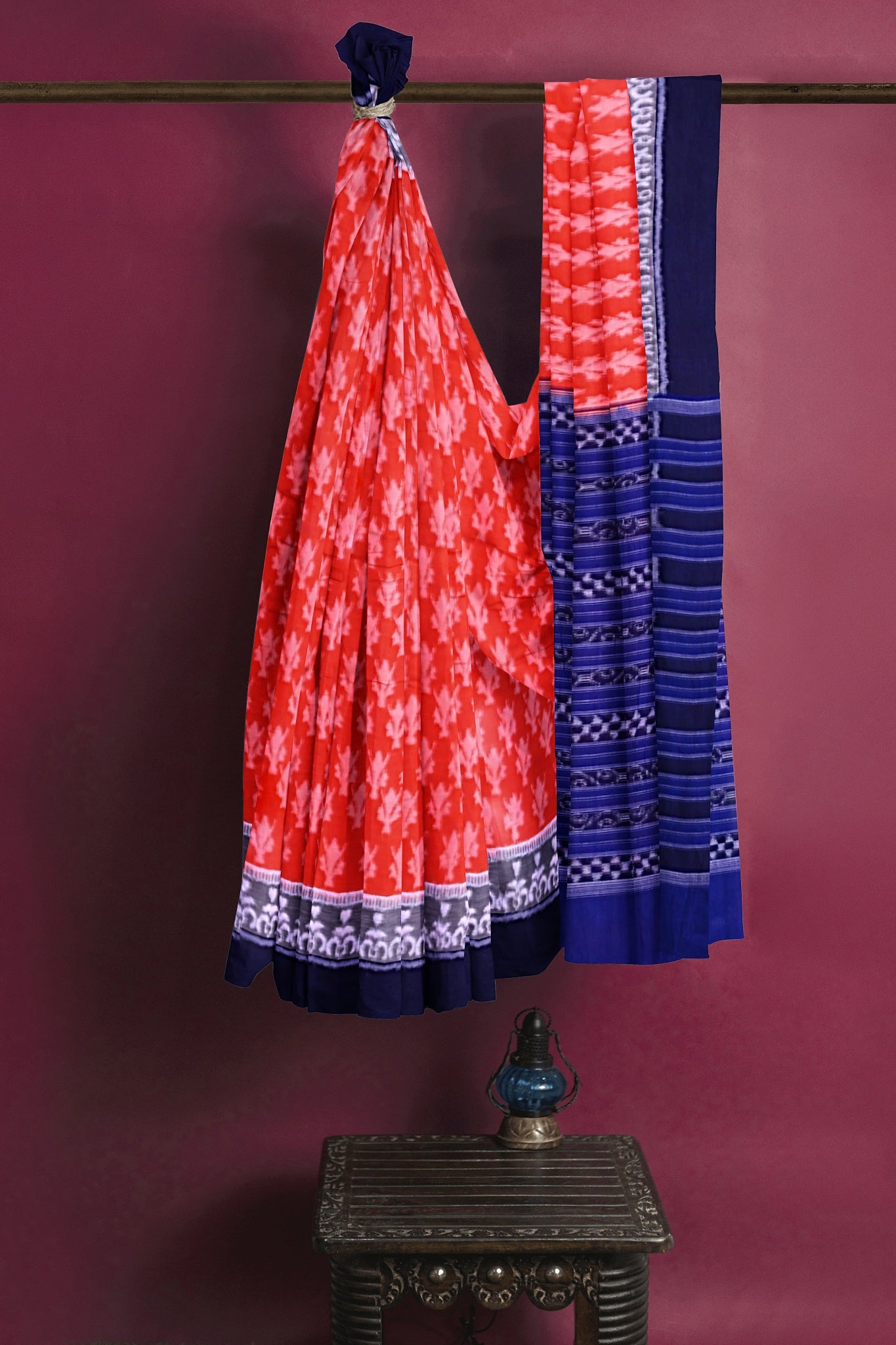 Orange Double Border Bandha Saree