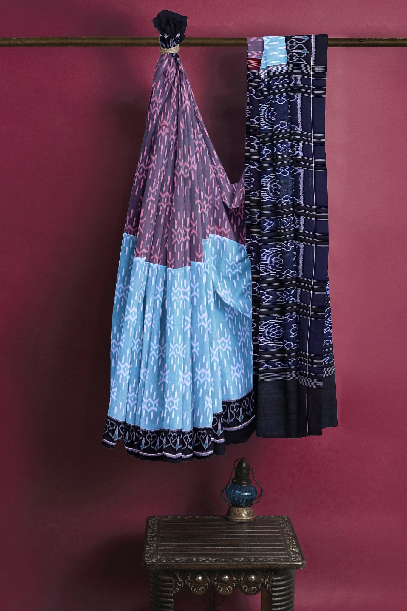 Light Aquamarine Half Half Bandha Saree(With Out Blouse)