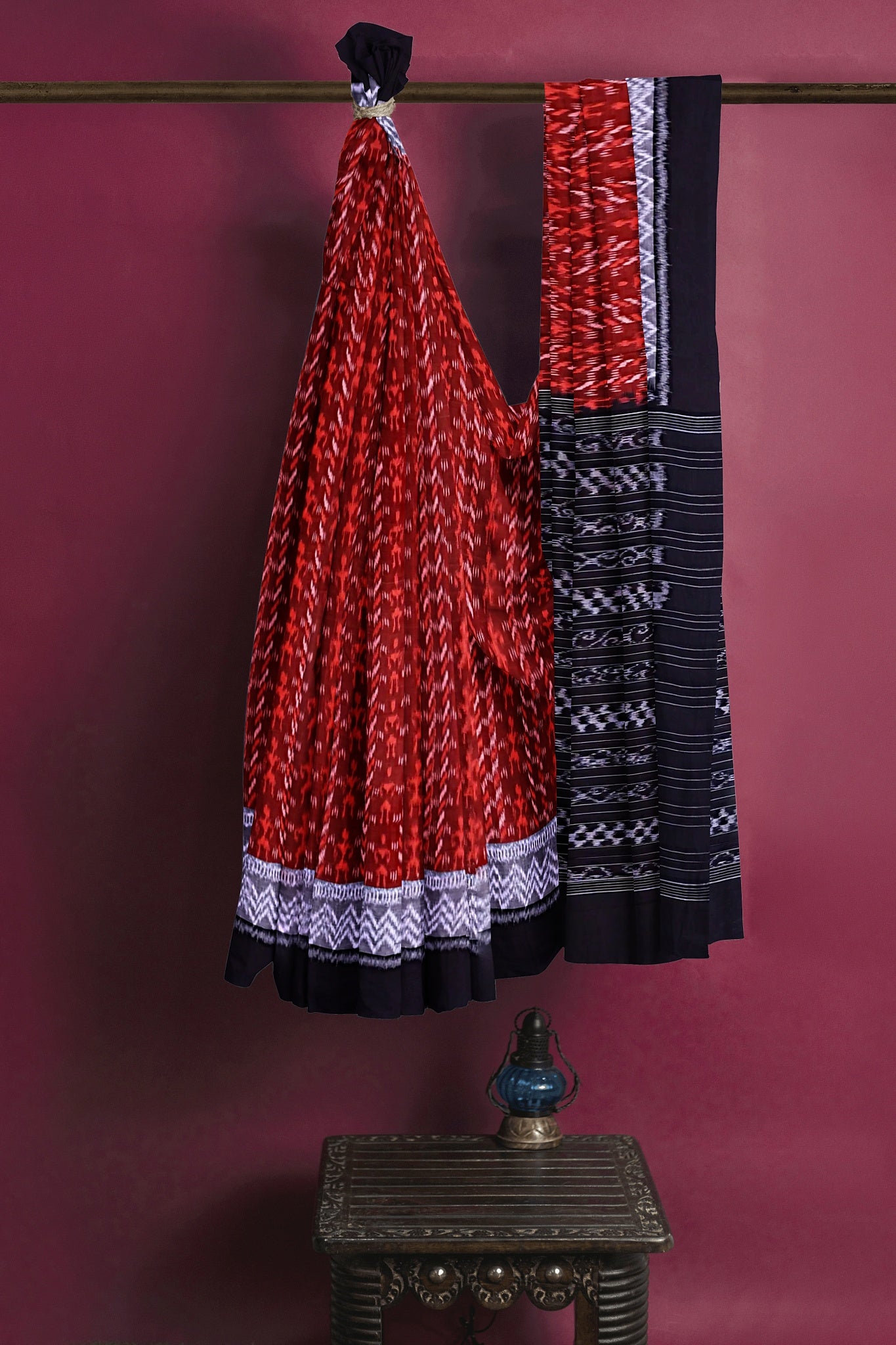 Brown Double Border Bandha Saree