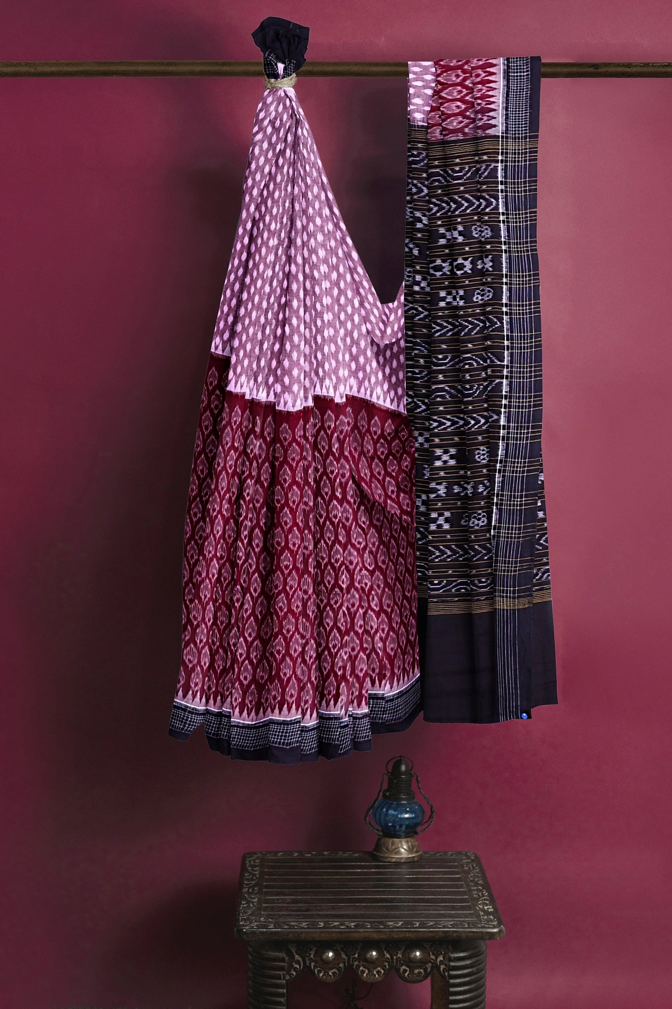 Maroon Half Half Bandha Saree(With Blouse)