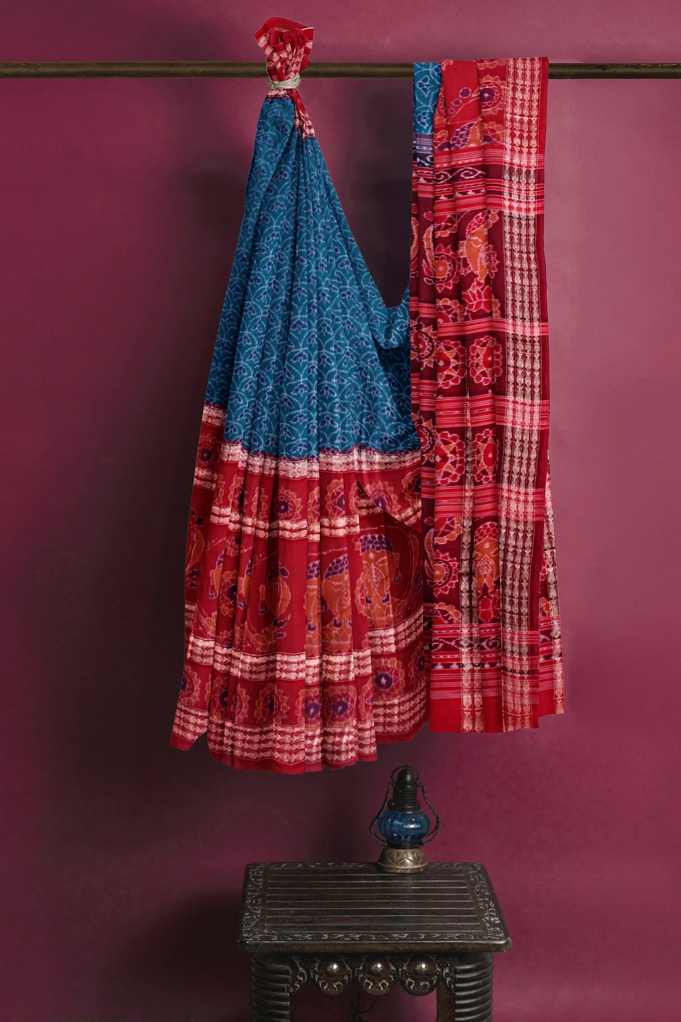 Dark Cyan Namaskar Bandha Saree