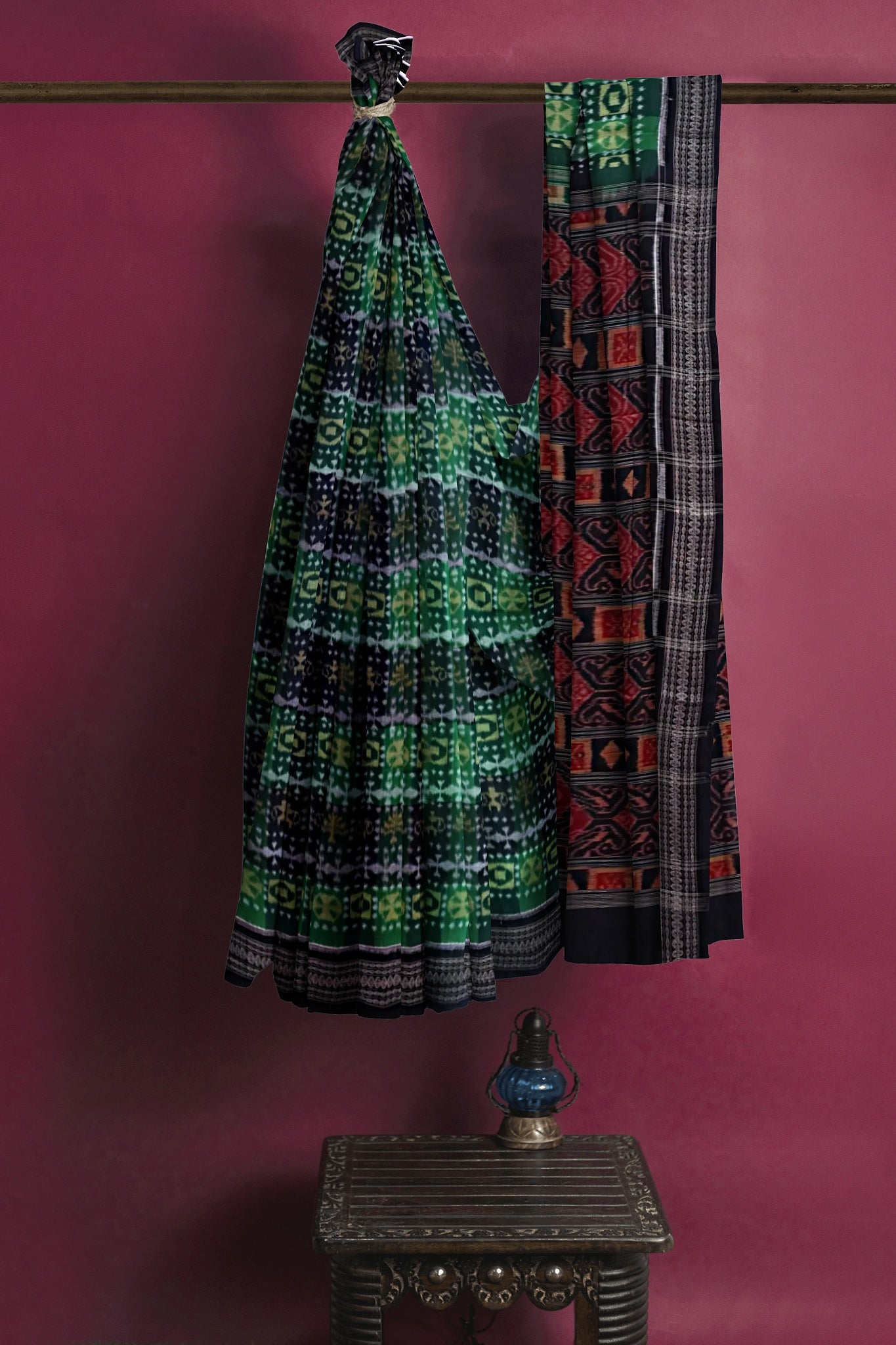 Green, Golden Teracota Bandha Saree