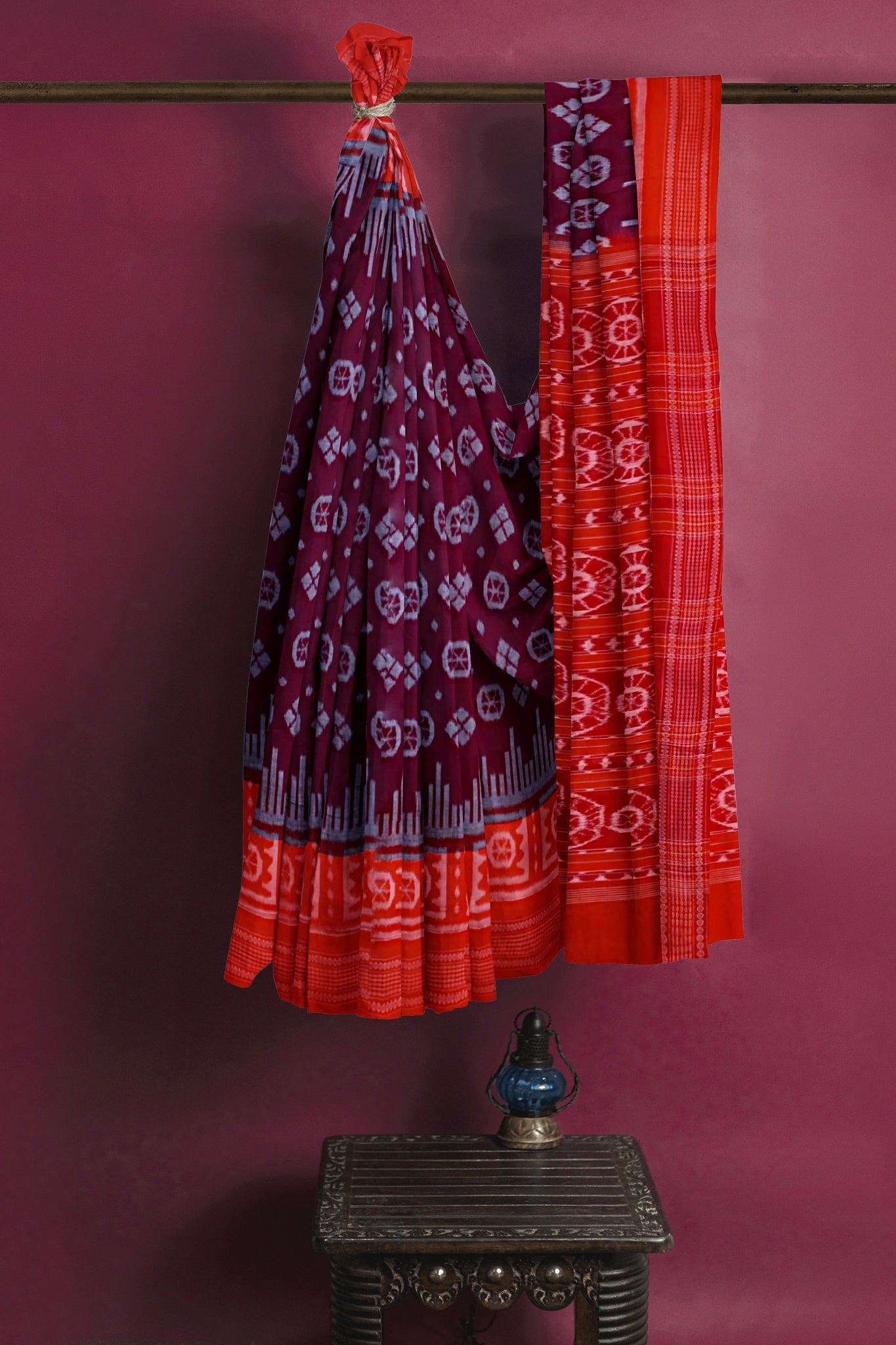 Dark Maroon Big Border Bandha Saree