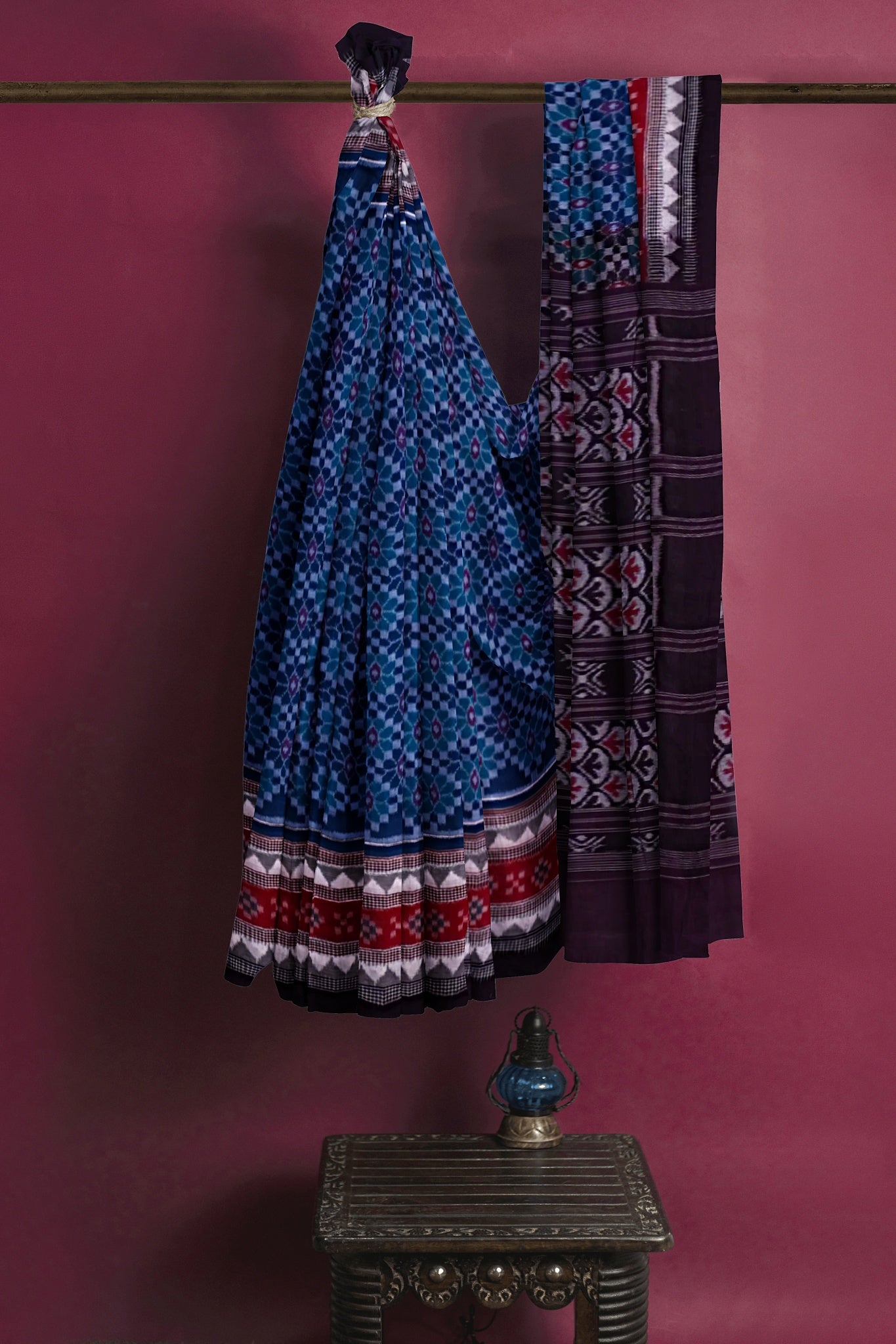 Royal Blue Double Border Bandha Saree