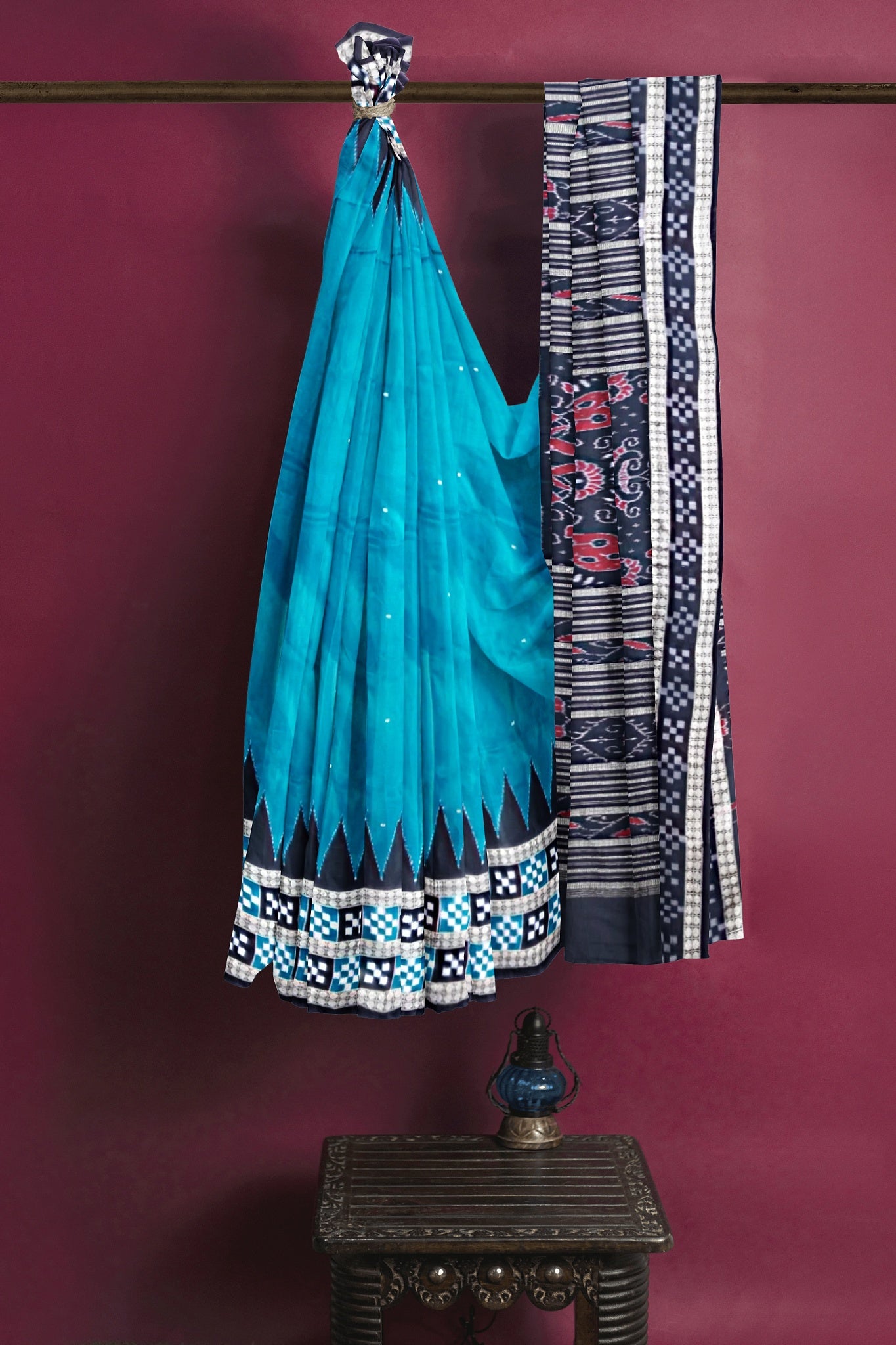 Dark Teal  Border Pasapalli Buti Bomkai Saree