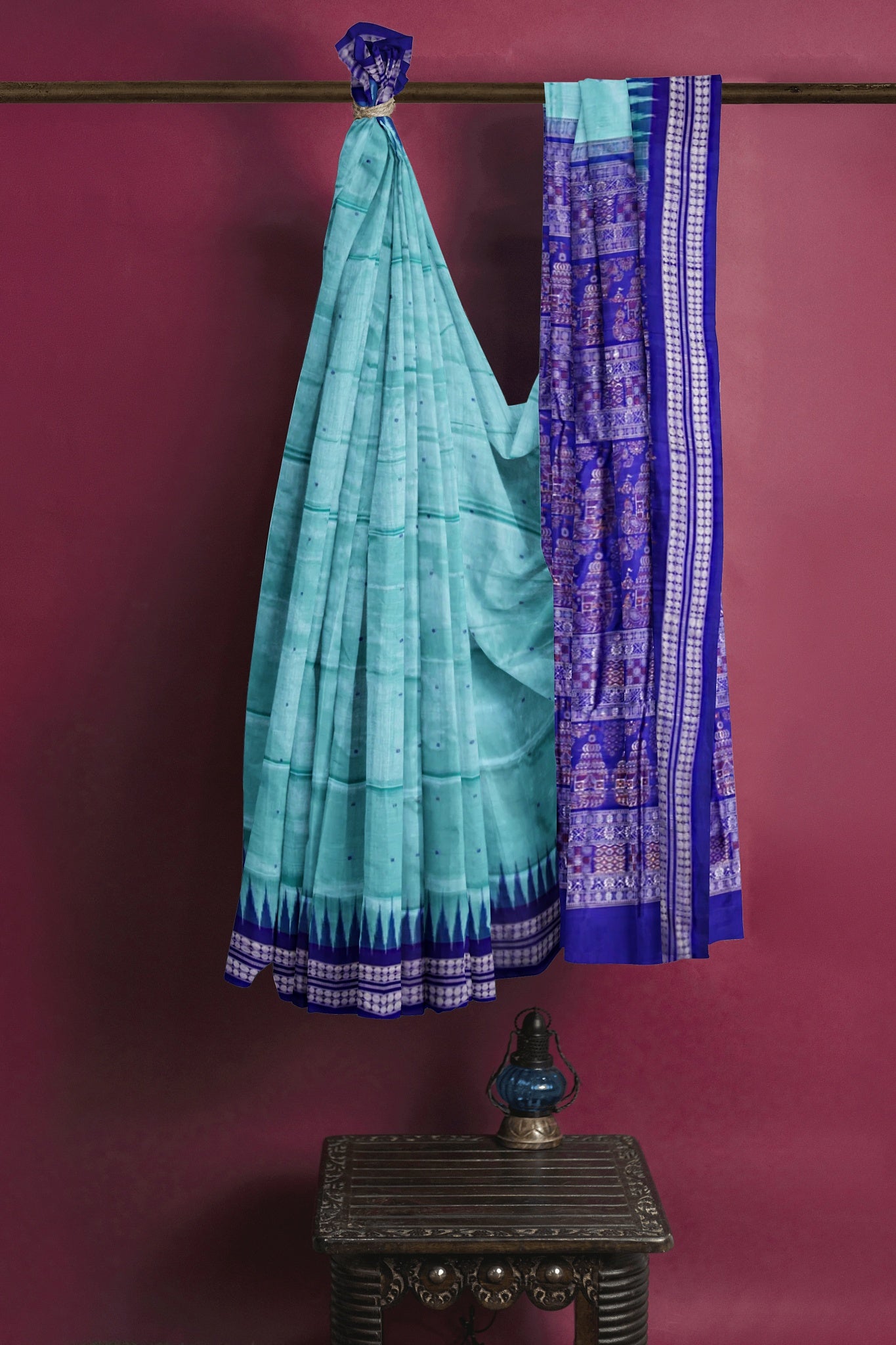 Dark Cyan Bomkai Butti Sambalapuri Saree