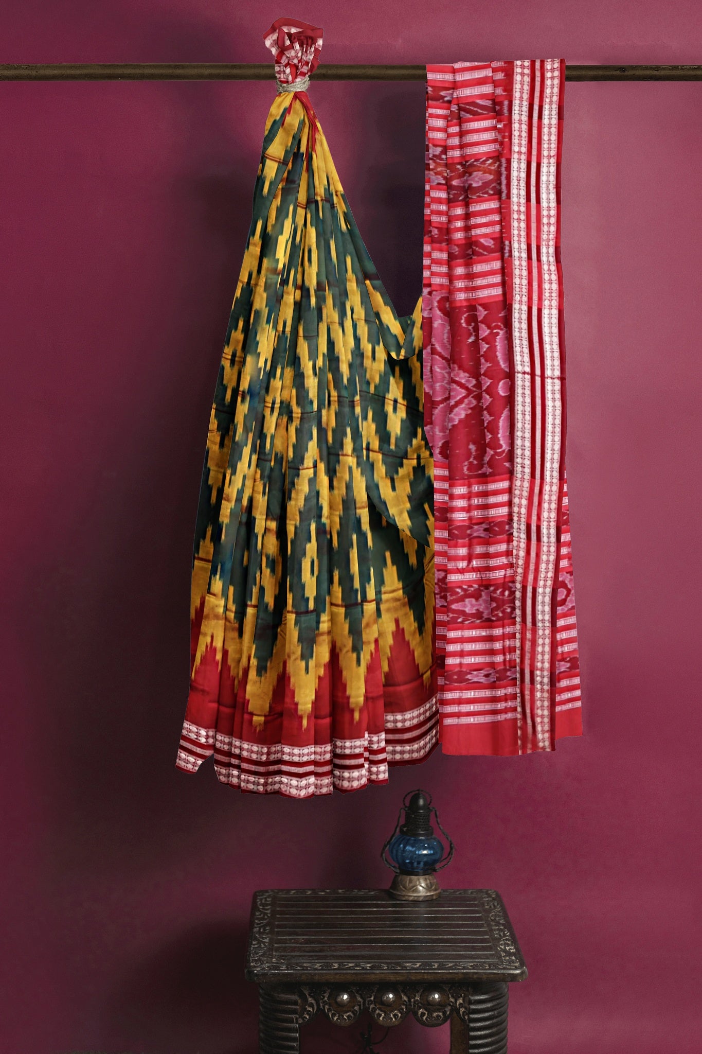 Deep Green Bandha Sambalapuri Silk Saree