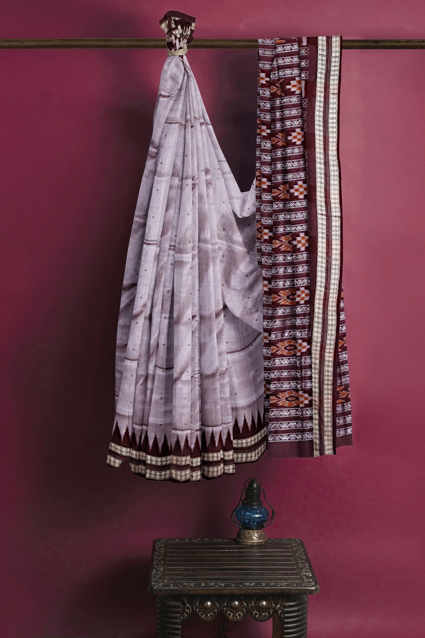 Dark Silver Bomkai Butti Sambalapuri Saree