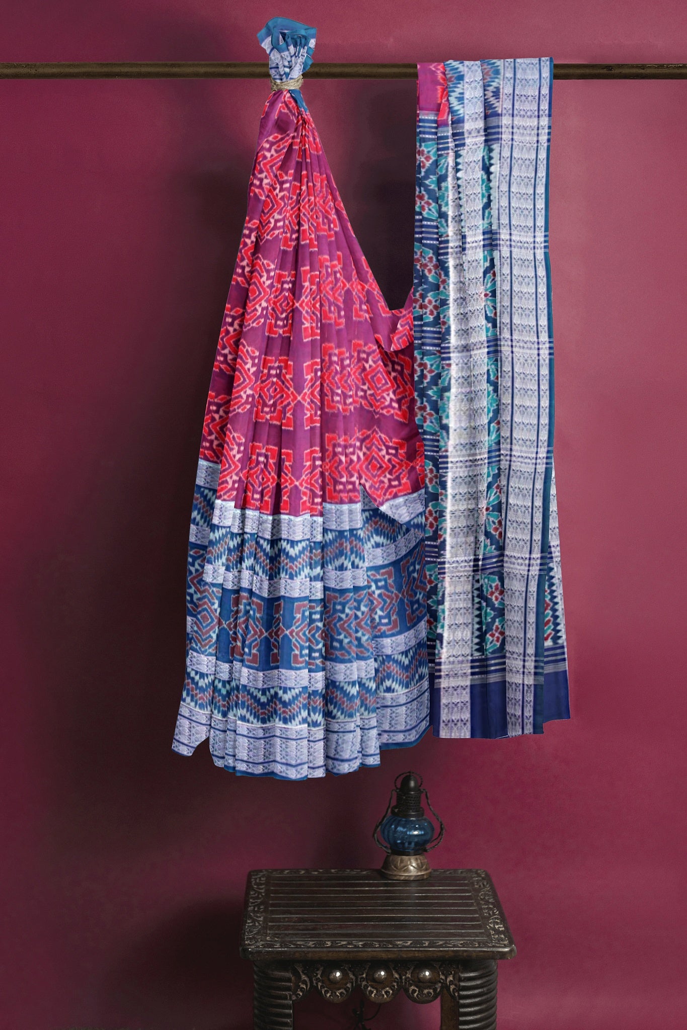 Dark Purple Double Border Bandha Saree