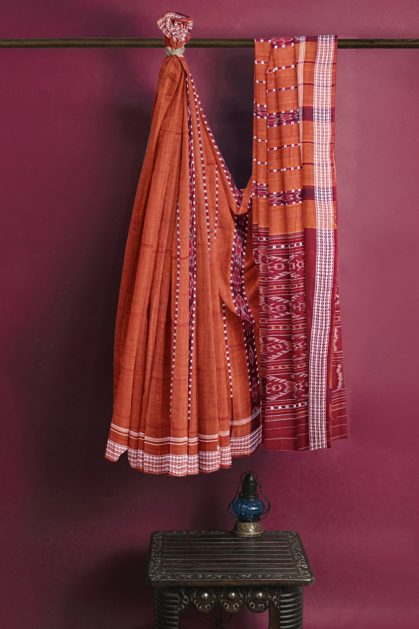 Brown And Maroon Bomkai Line Butti Saree