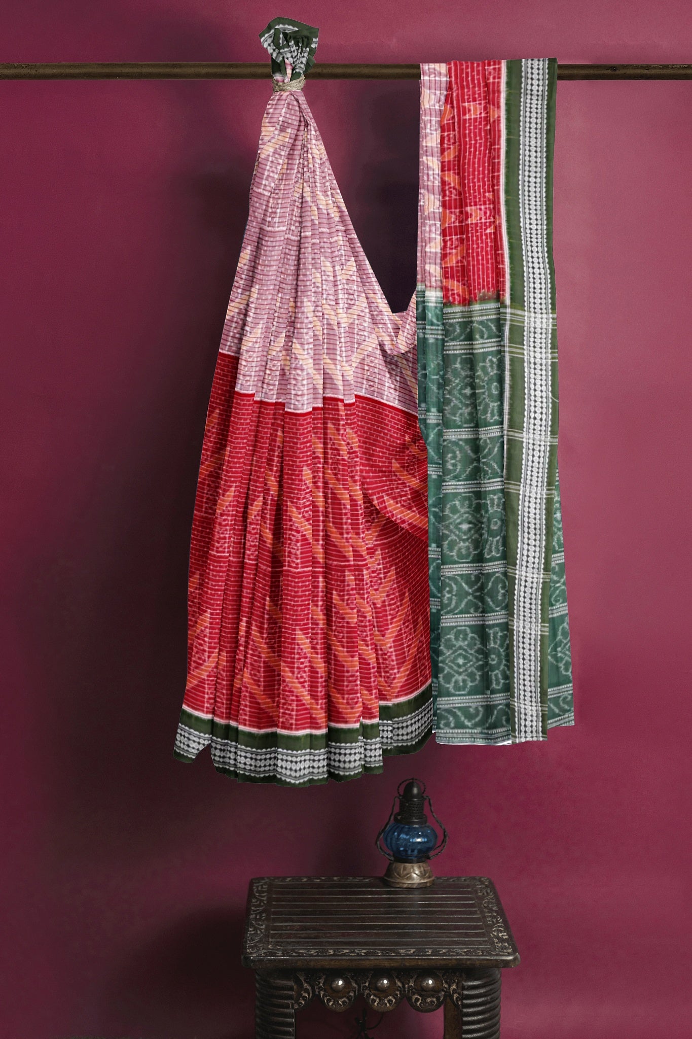Red And White Body Bandha Saree(With Out Blouse)