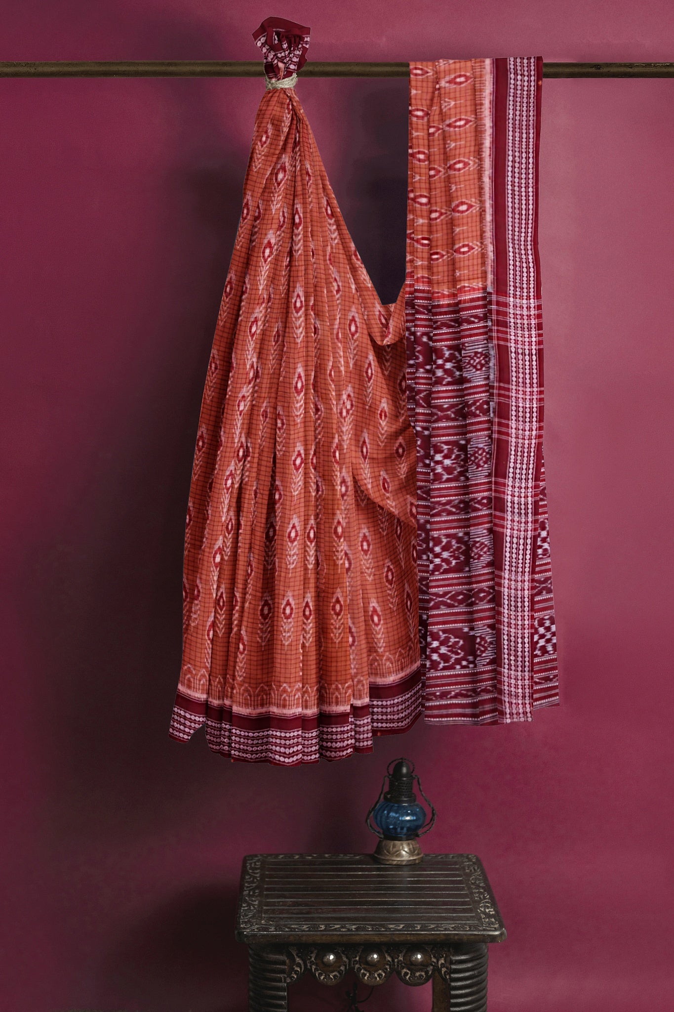 Brown With Maroon Border Body Bandha Saree(With Out Blouse)
