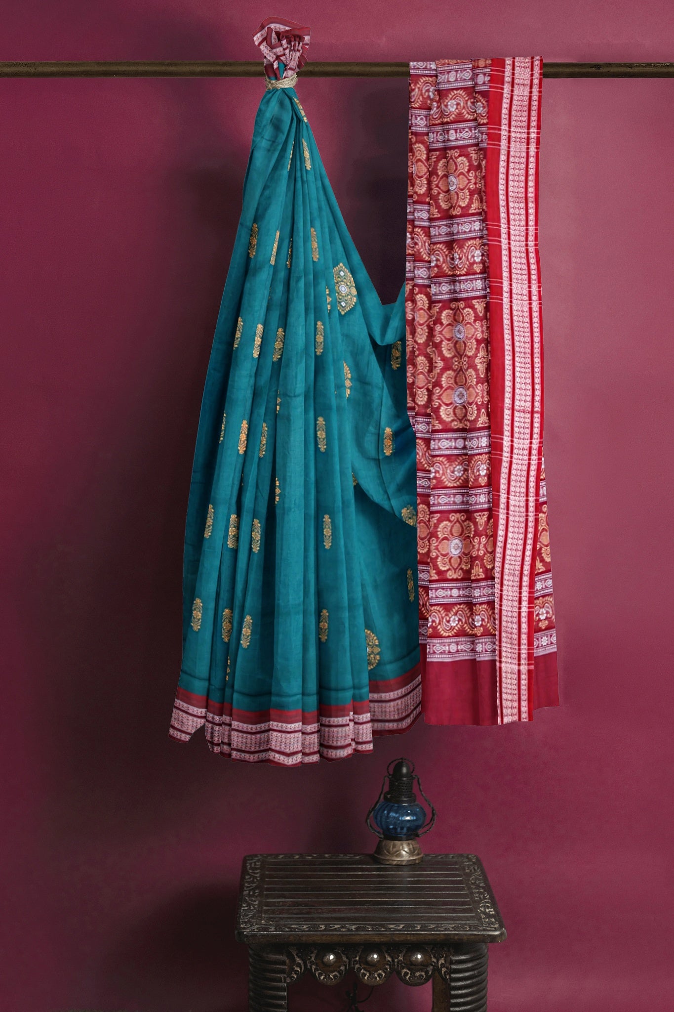 Teal Green Bomkai Saree
