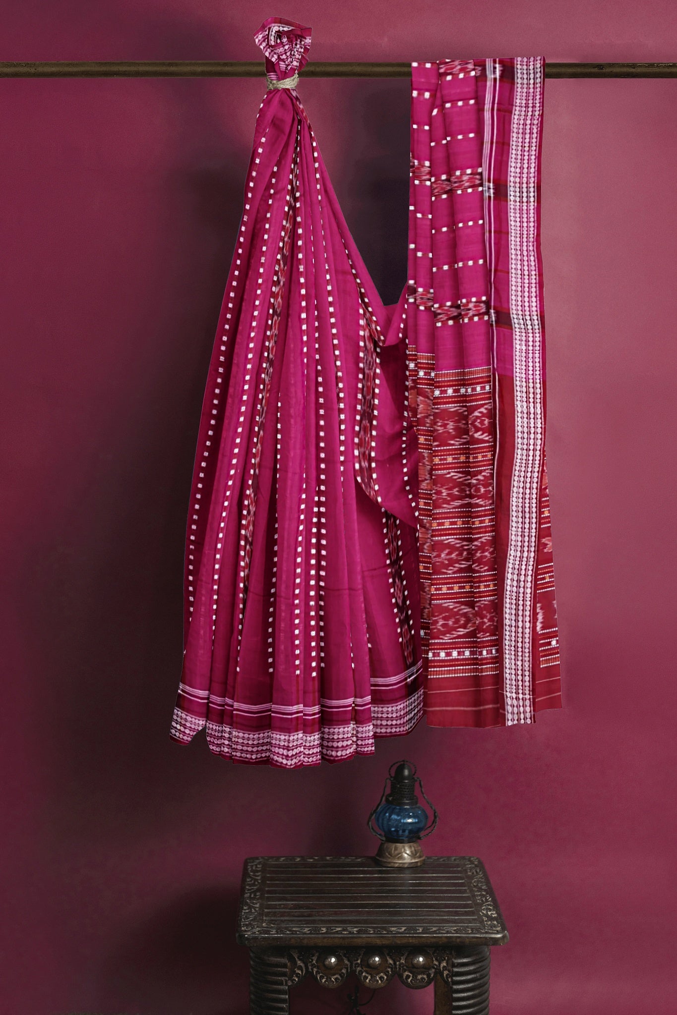 Deep Magenta Bomkai Line Butti Saree