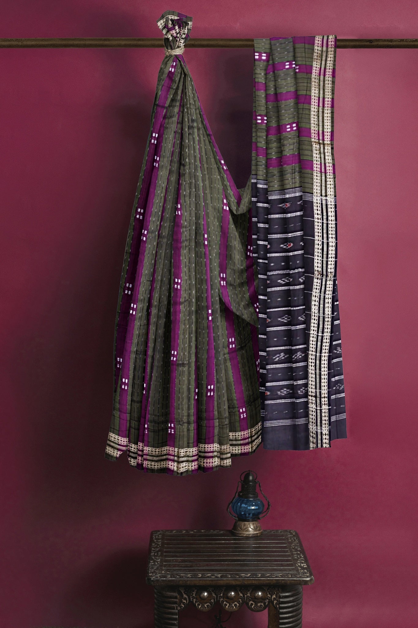 Purple And Dark Bomkai Line Butti Saree