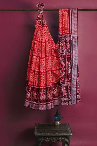 Dark Red Teracota Bandha Saree