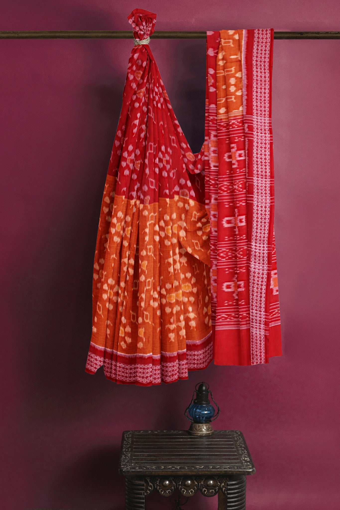 Deep Orange And Red Body Bandha Saree(With Out Blouse)