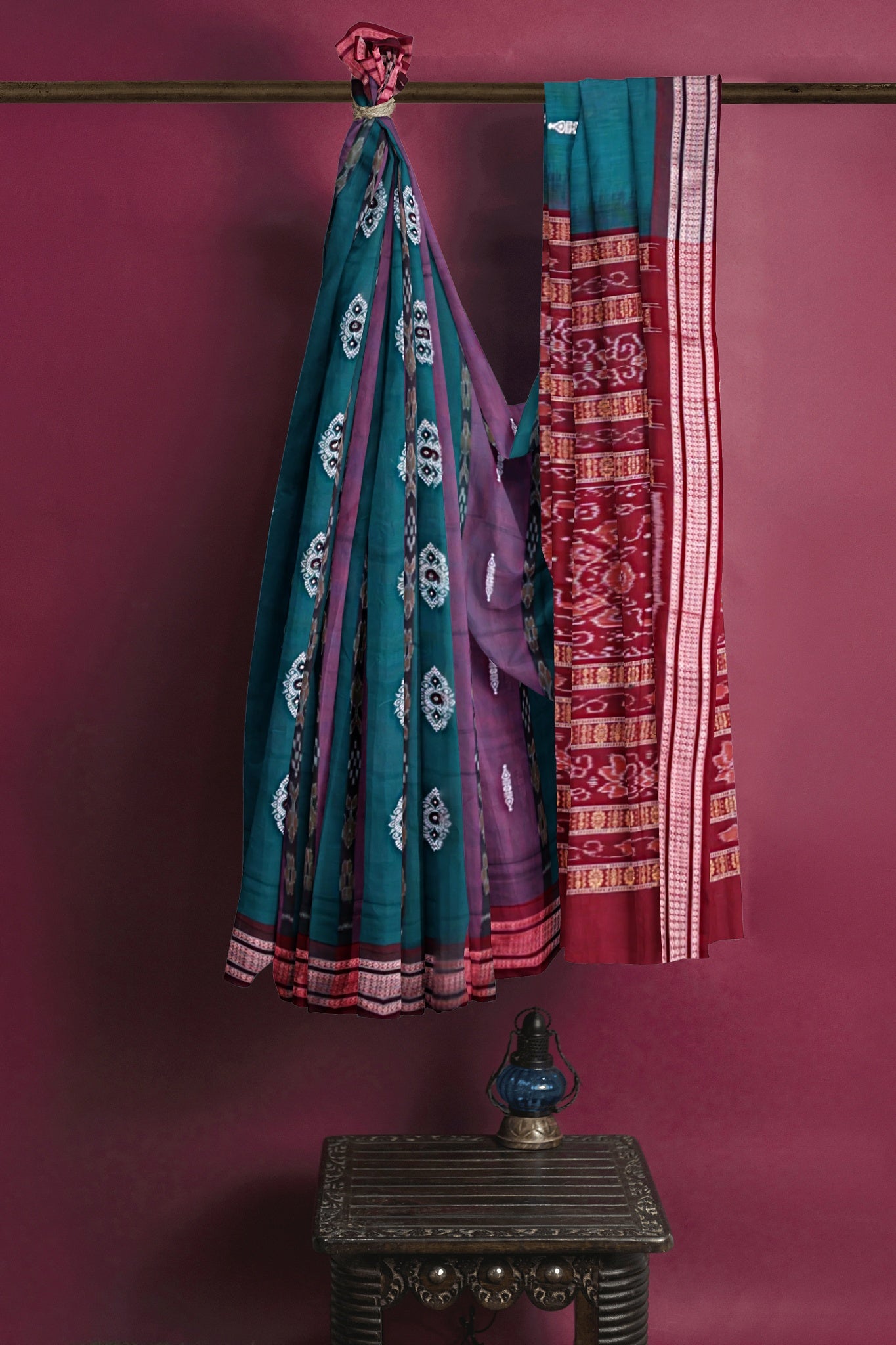 Green Maroon Border Bomkai Saree