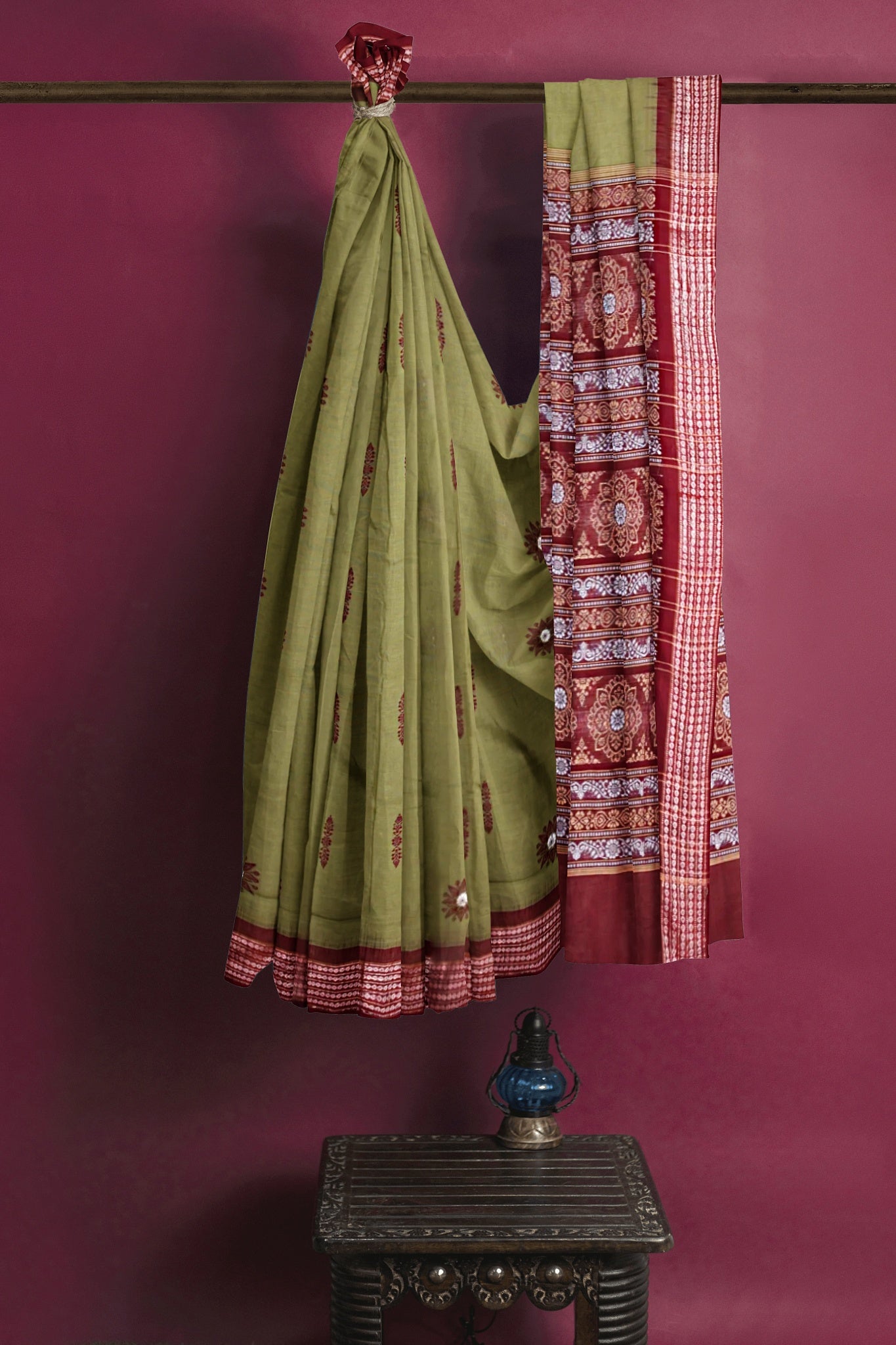 Olive Green Bomkai Saree