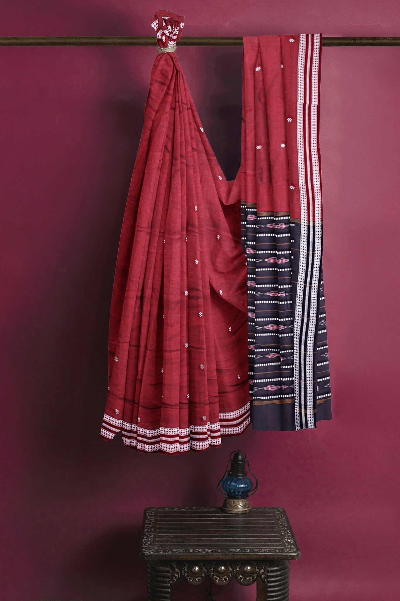Dark Maroon Bomkai Butti Saree