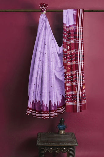 Light Purple Temple Border Cotton Bapta Saree