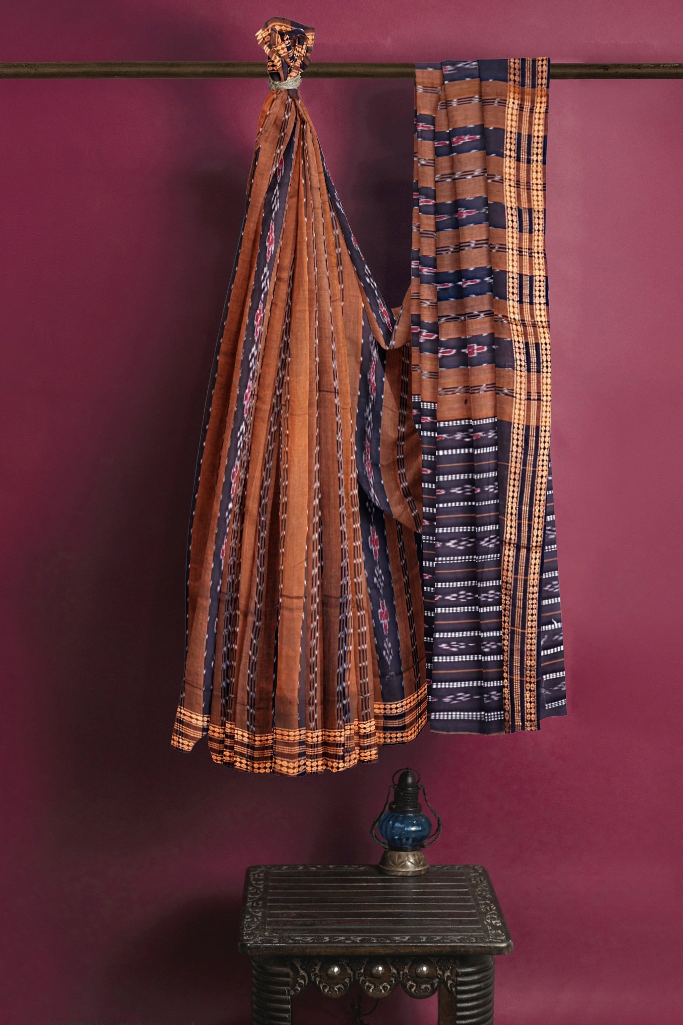 Golden Brown Line Bandha Saree