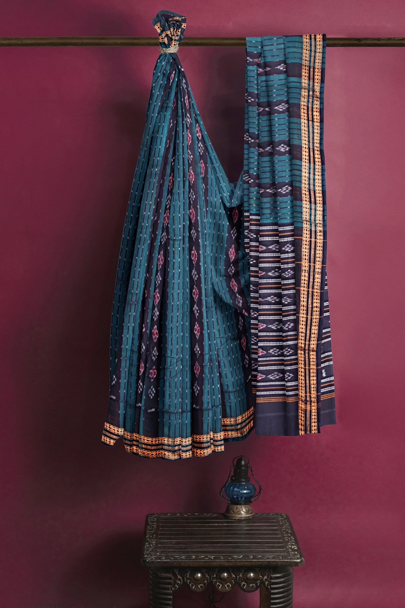 Deep Green Line Bandha Saree