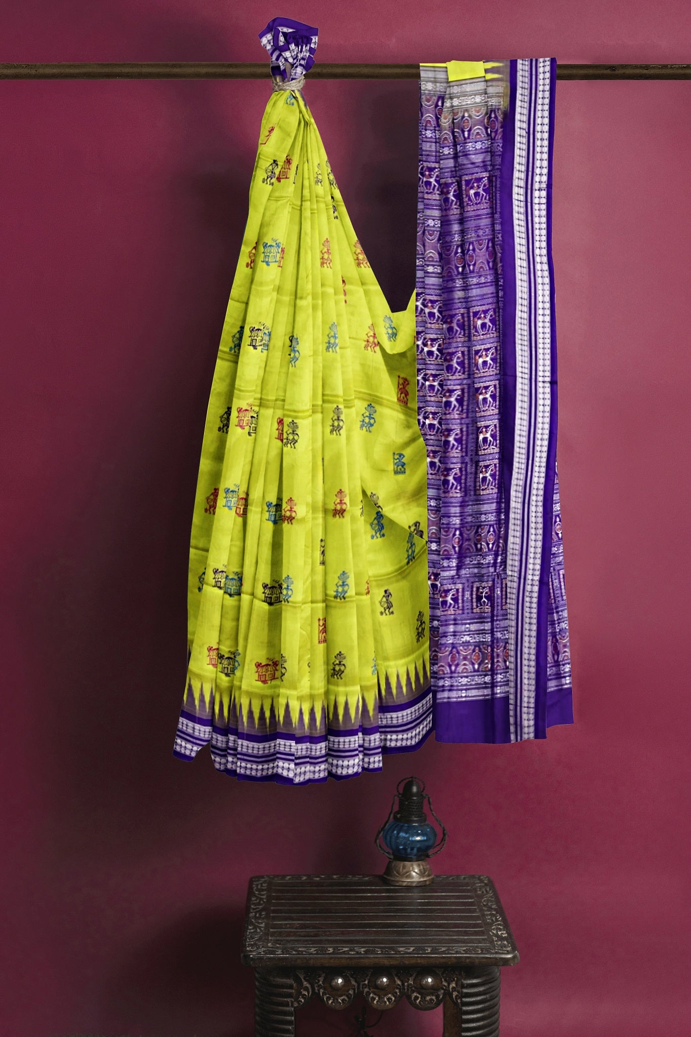 Lemon Green Teracota Bomkai Saree