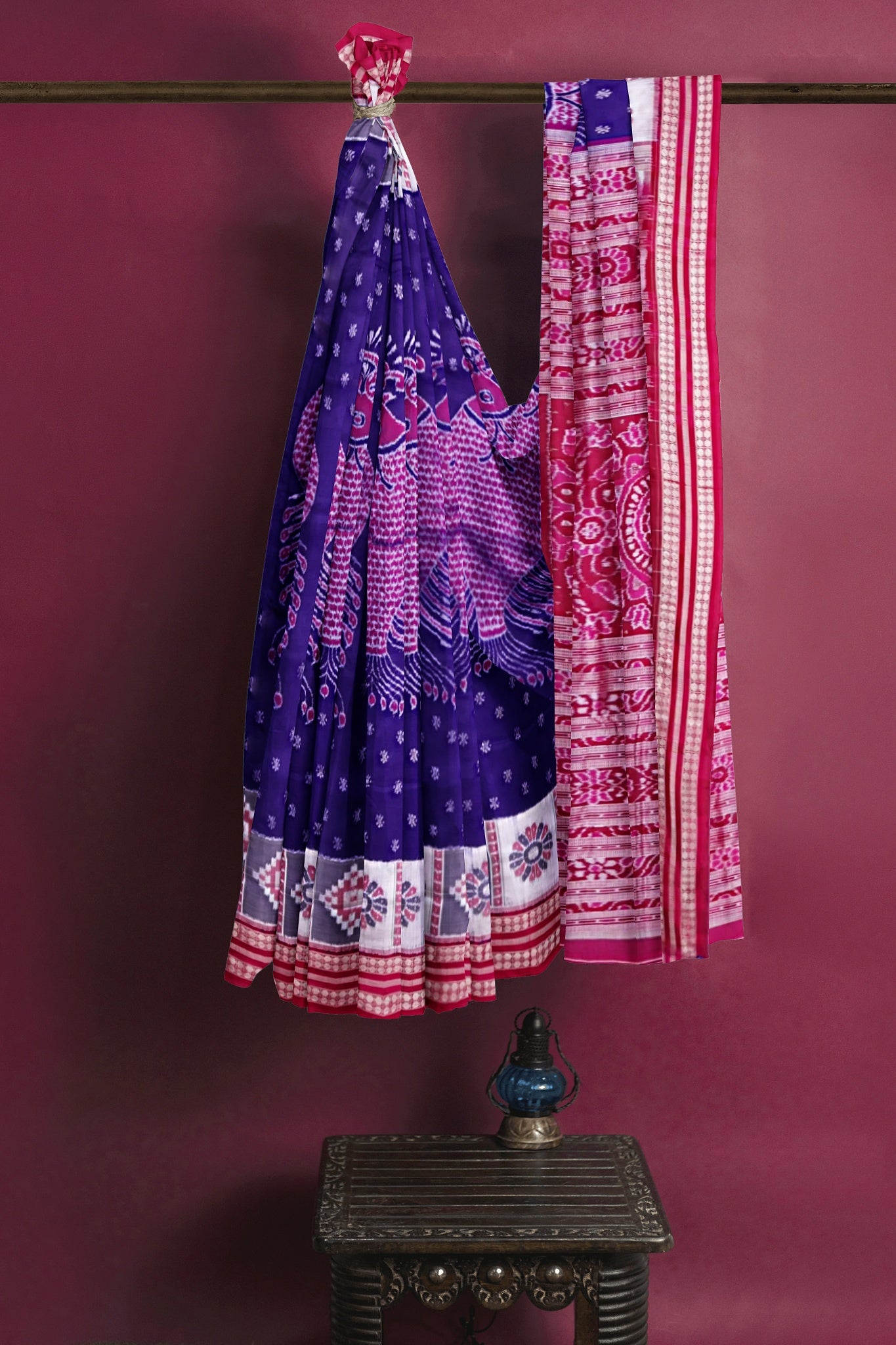 Blue And Violet Fish Bandha Saree