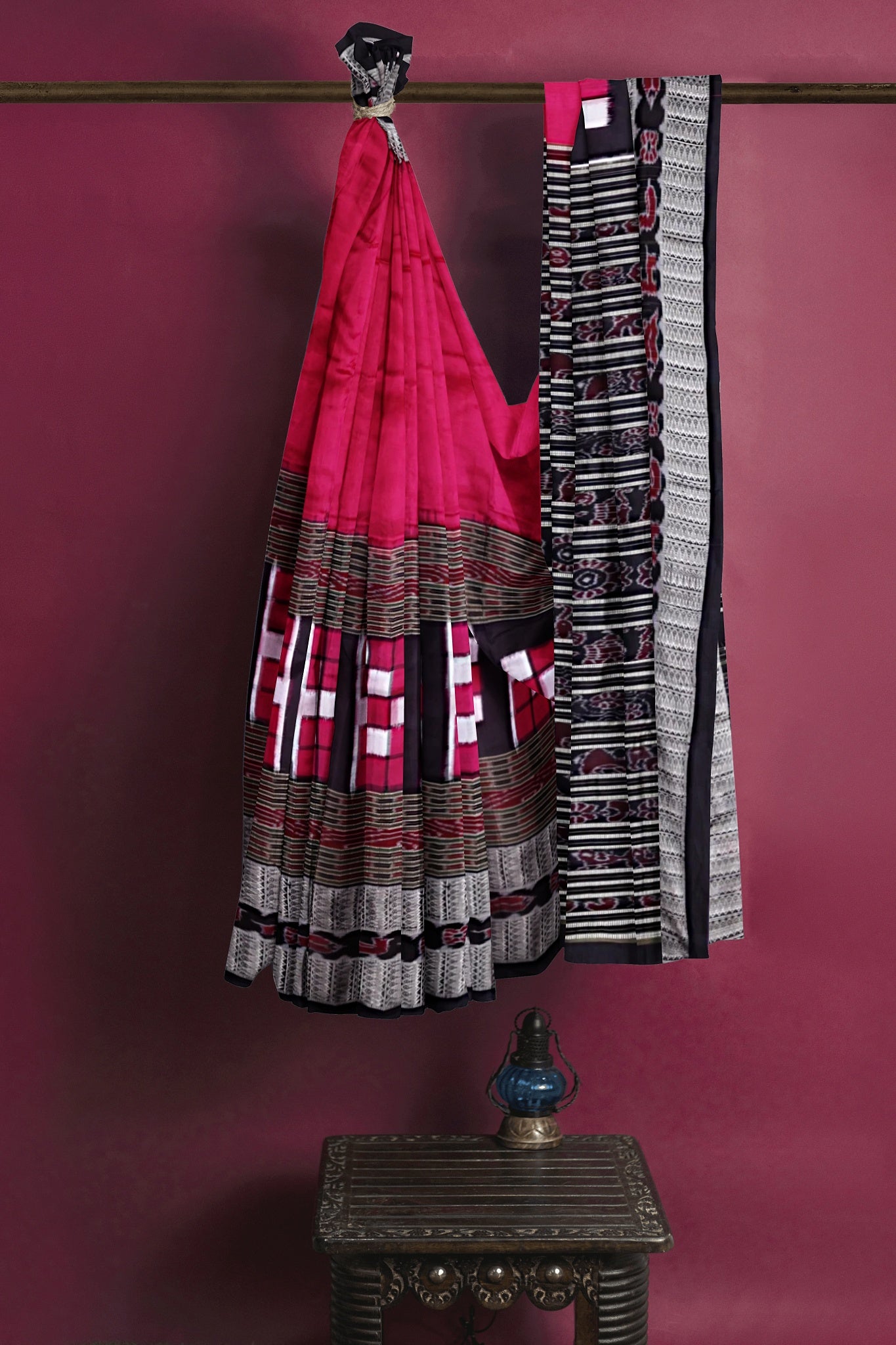 Hot Pink Bomkai Special Border Saree