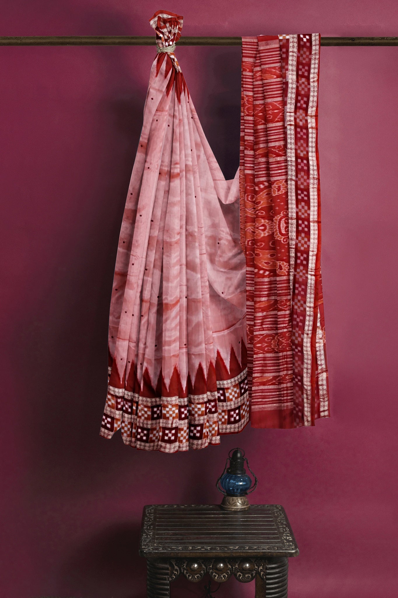 Peach Border Pasapalli Buti Bomkai Saree