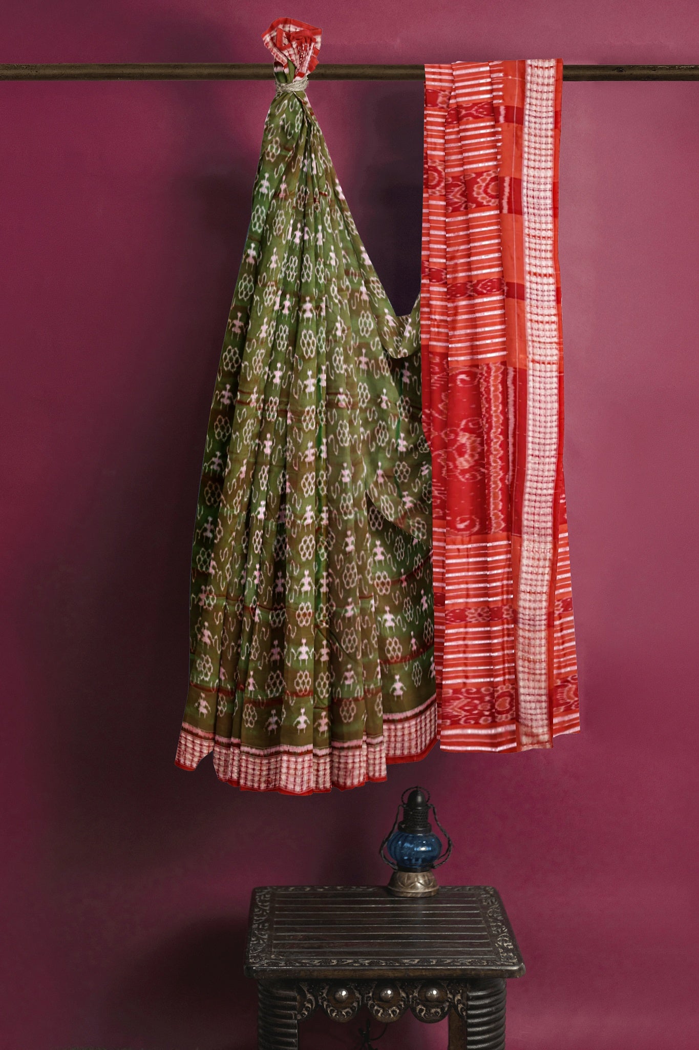 Rust Green Teracota Bandha Saree