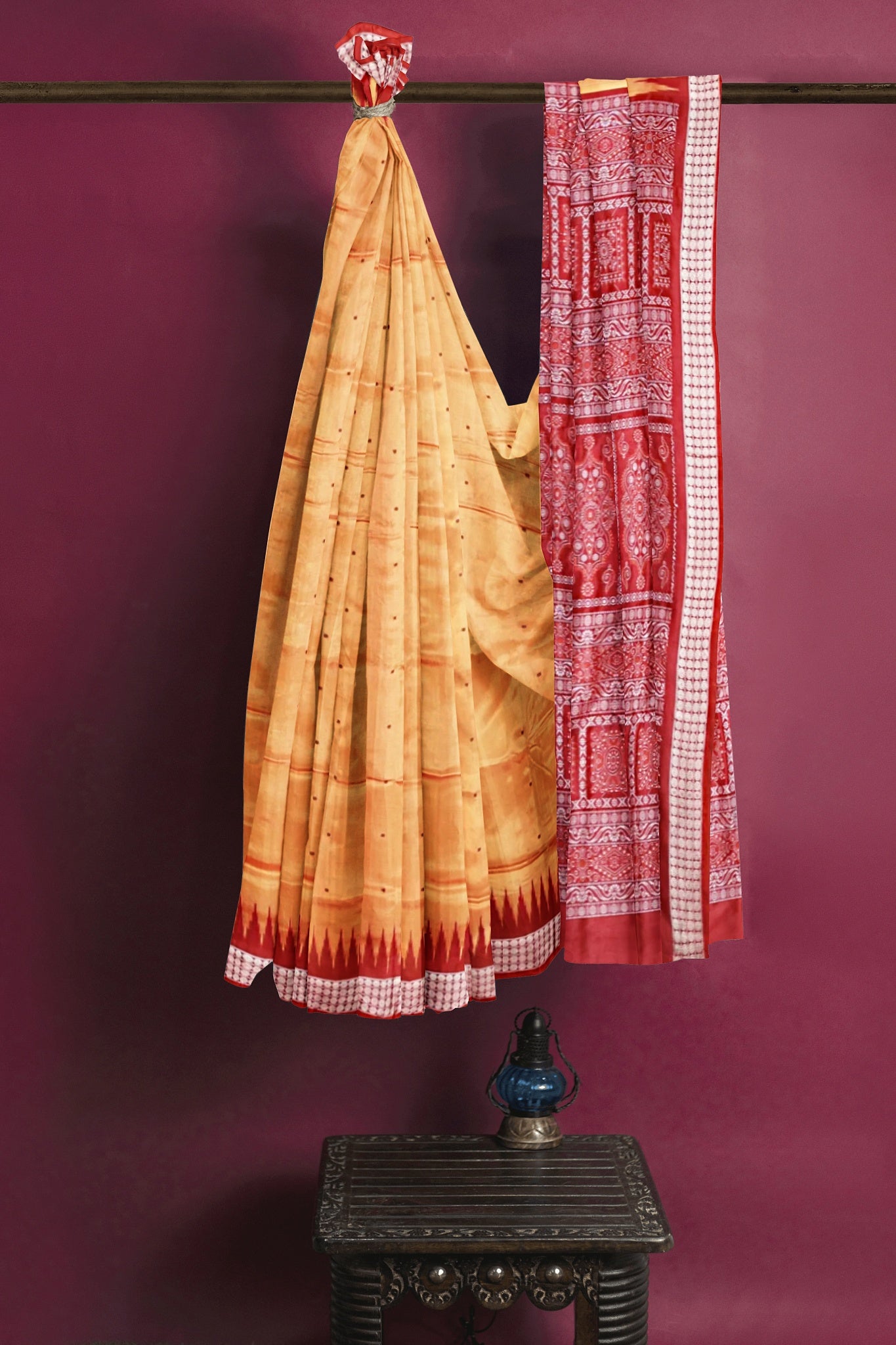 Golen Yellow Bomkai Line Butti Saree